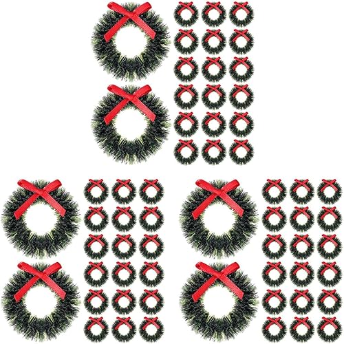 DECHOUS 60 mini coronas artificiales de Navidad, mini coronas de Navidad de 1.6 pulgadas para manualidades, casa de muñecas en miniatura 112,
