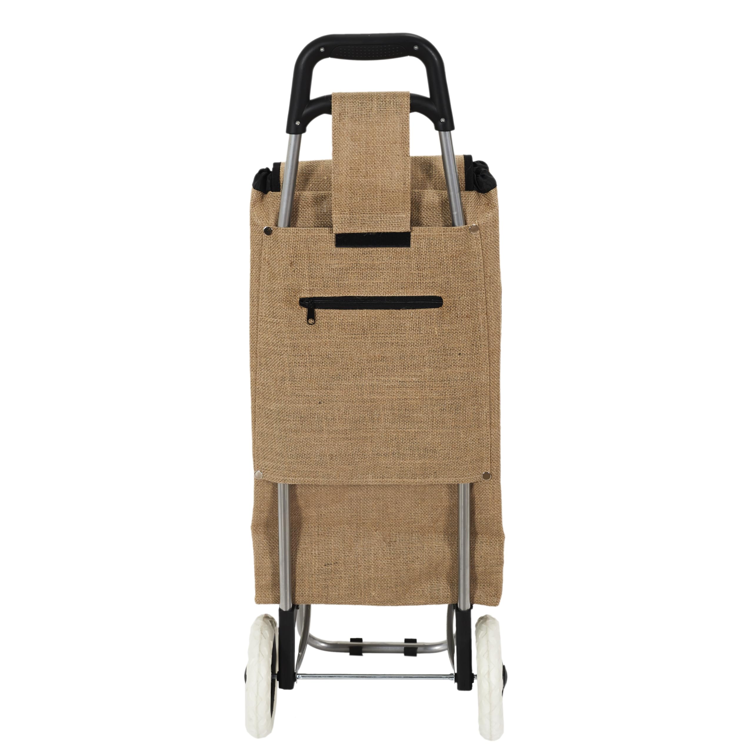 SH0012, Carrello della spesa 2 Ruote in juta, robusto e duraturo, ottimizza lo spazio di stoccaggio, tasca integrata, altezza ergonomica di 95 cm, mobilità su diverse superfici