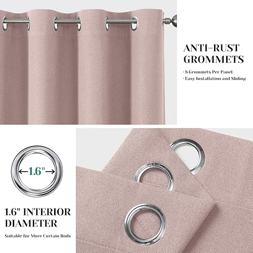 Miniatura 6 de HOMEIDEAS Cortinas opacas 100% de lino rosa rubor para dormitorio, cortinas de oscurecimiento de habitación de 52 x 84 pulgadas para sala de estar,