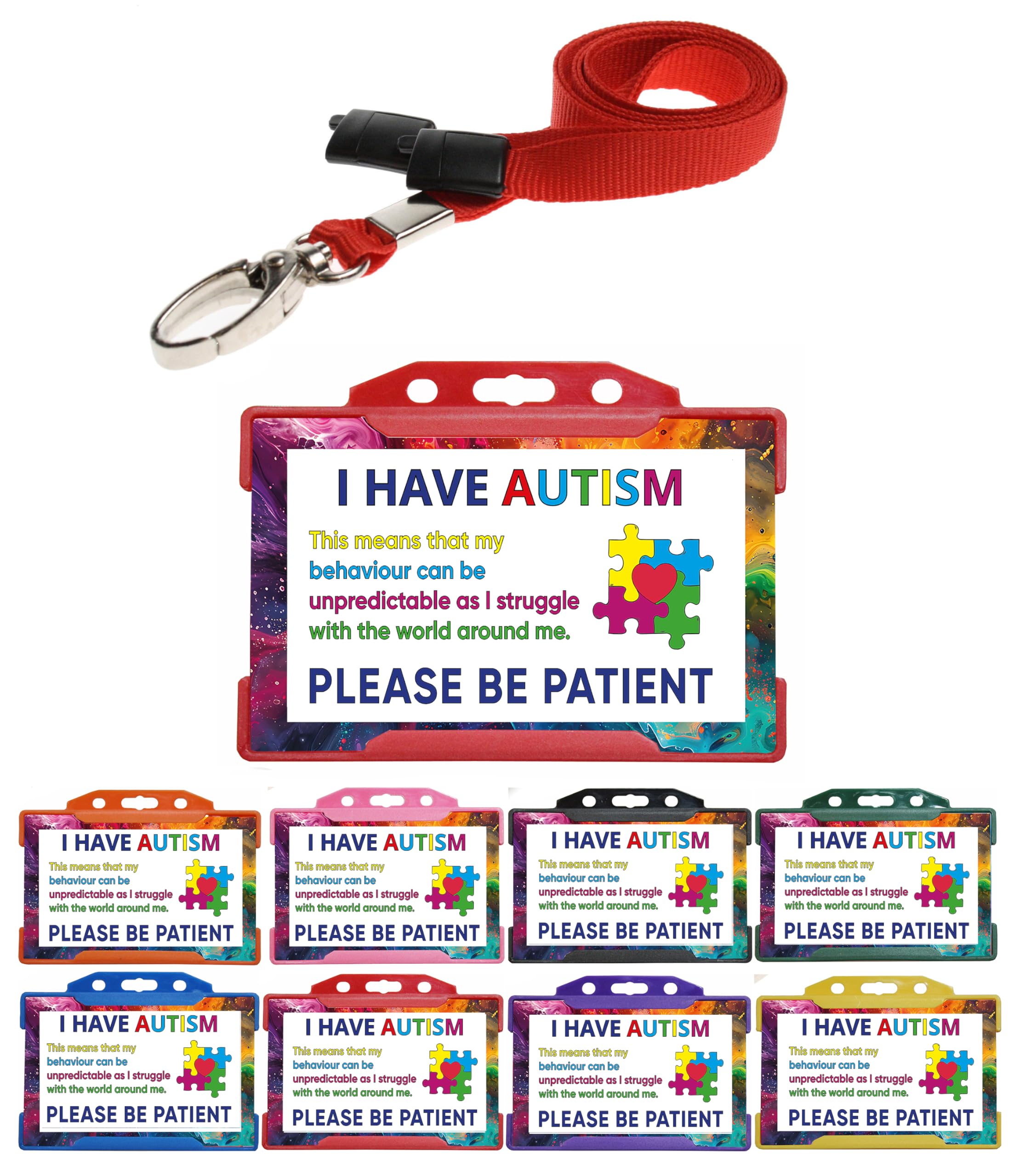 Quantum Leap Autism Awareness Card Hidden Disability Lanyard I Have Autism Lanyard Card - Please Be Patient Badge - with Red Holder & Red Hidden Disability