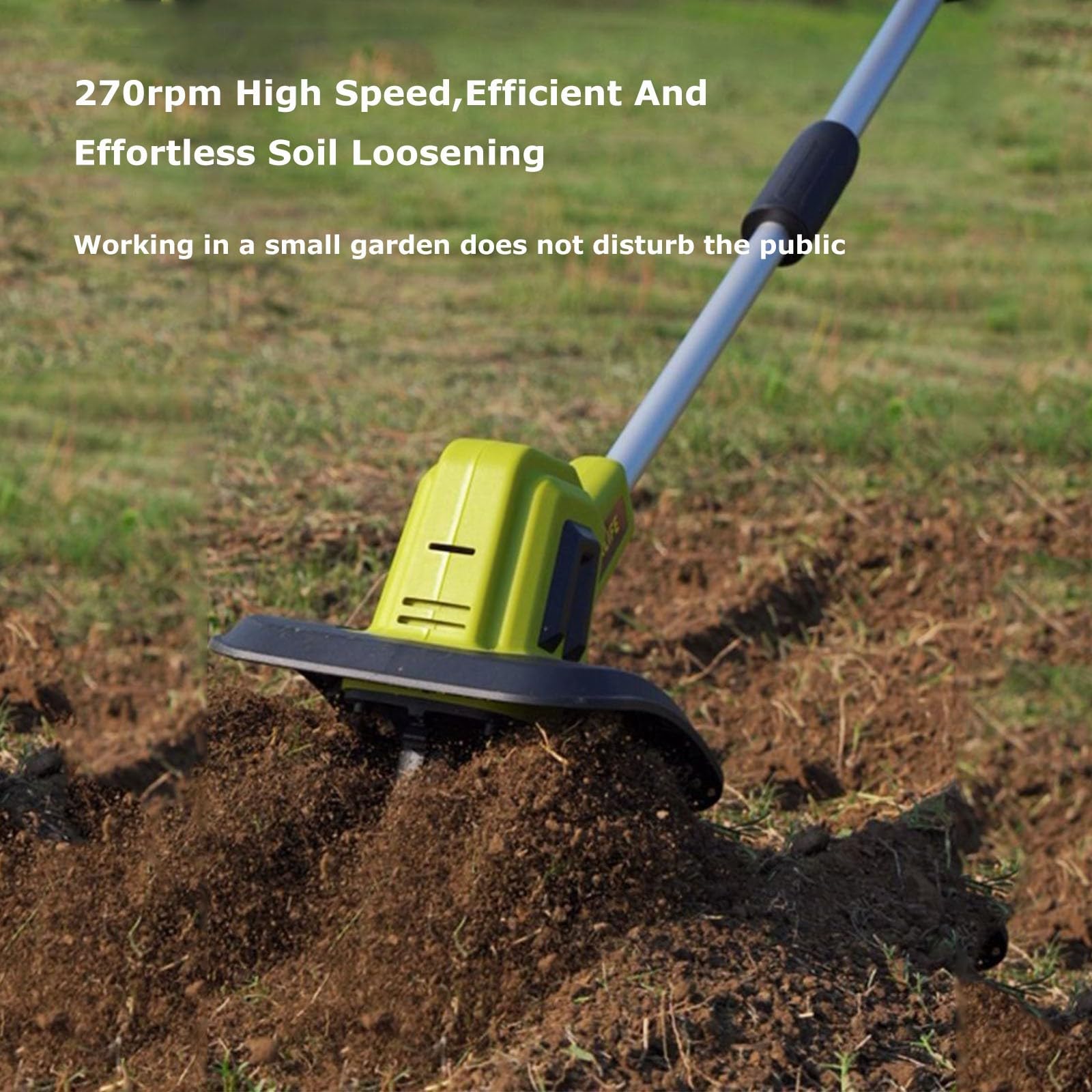 Rotavator elettrico senza fili per giardino, larghezza di lavoro di 23 cm, profondità di lavoro 23 cm, coltivatore di terreno da 20 V, coltivatore con interruttore di sicurezza