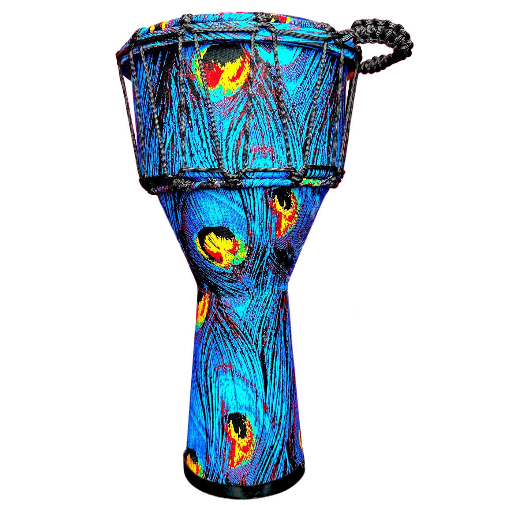 SIPSOCE 10inch Professional Djembe Drum,Adult African Drums,Peacock Feather Design,Hand-Painted Blue and Purple Pattern,Musician Gifts