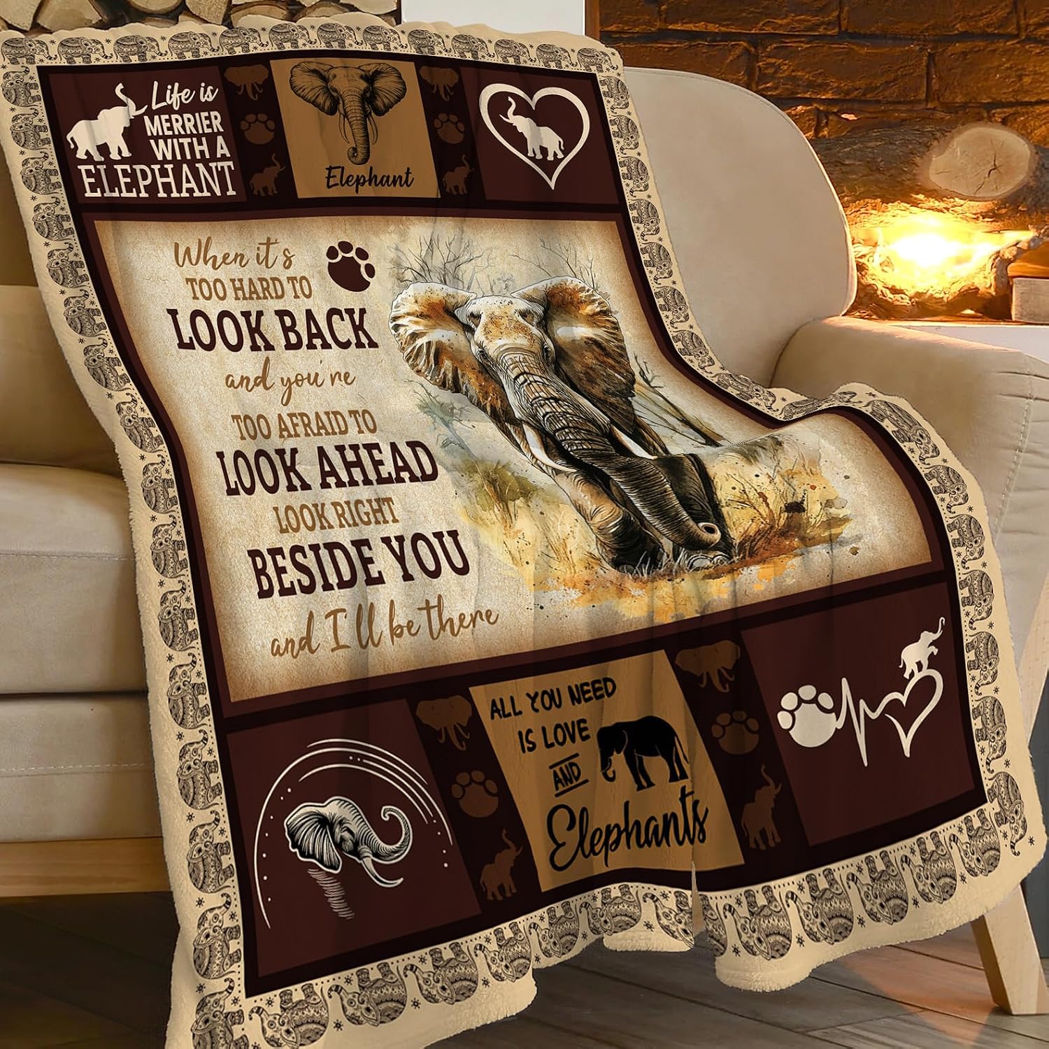Elephant Blanket Elephant Decor Throw Blanket Super Soft Flannel Lightweight Fluffy Plush Cozy Fuzzy Fleece Wild Animal Blanket Gifts for Girl Boys Woman Man Kids Adults for Bed Sofa 40"X50" image 4