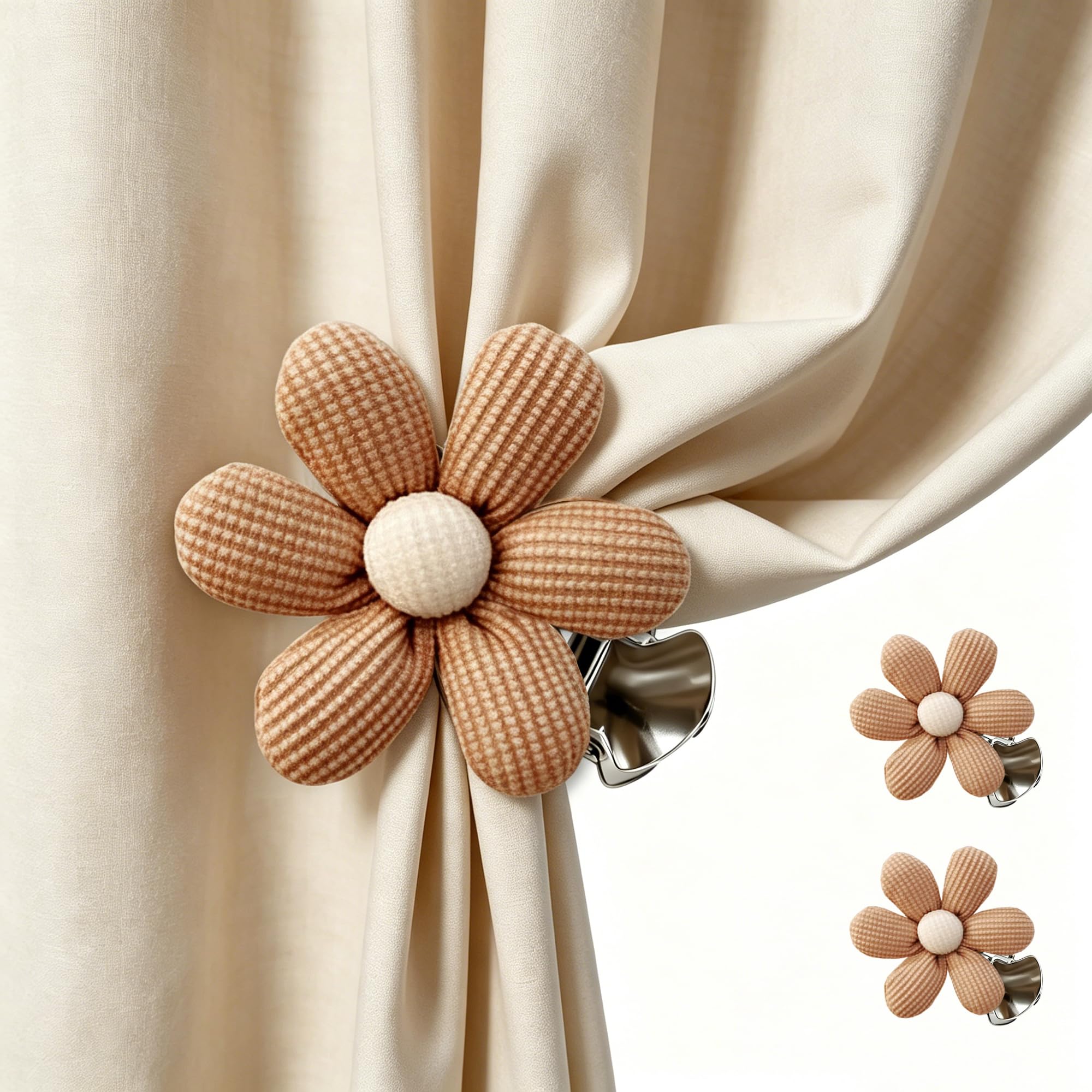 SRG Curtain Tiebacks for Curtains 2 Pack, Decorative Curtain Holdbacks for Drapes, Handmade Tie Backs No Drilling for Home Bedroom Window Decor – Cotton Flower Brown