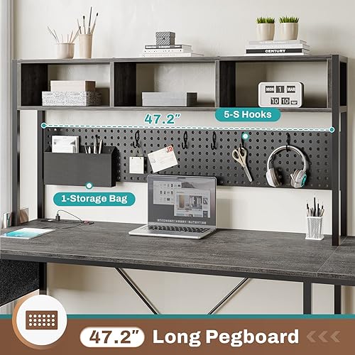 Miniatura 13 de SEDETA Escritorio en forma de L, escritorio de oficina de 94.5 pulgadas con toma de corriente y tablero de clavijas, escritorio en forma de L con