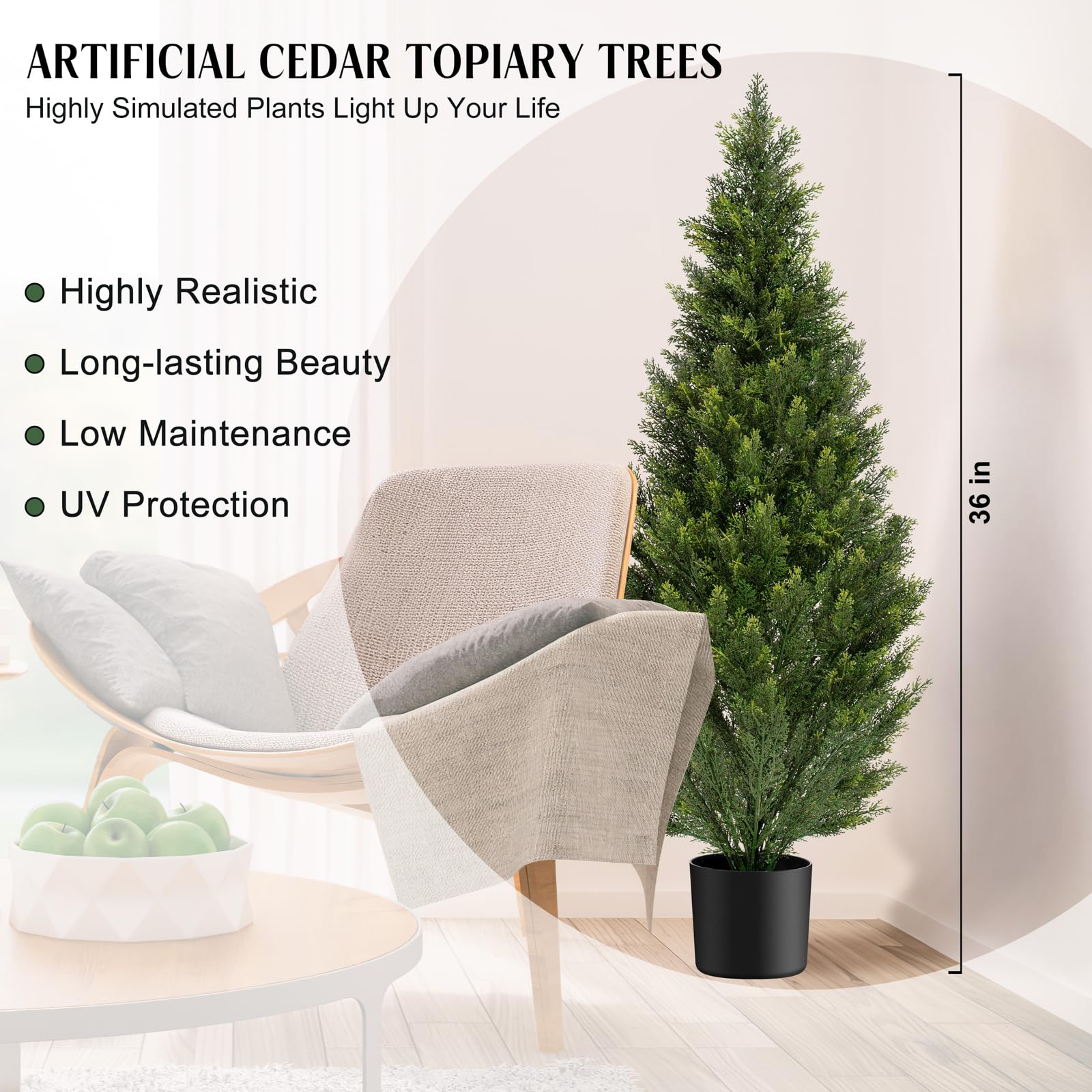Set di 2 alberi topiari artificiali in cedro SucceBuy, altezza 122 cm, pini e cipressi finti sempreverdi con vaso, per interni/esterni, trattamento UV | Leroy Merlin