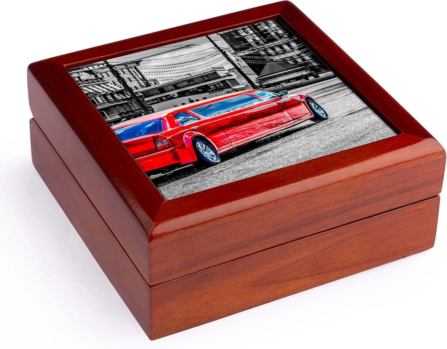 3dRose Red limousine car moves Jewelry Box 7 x 7 inch with 4 inch tile