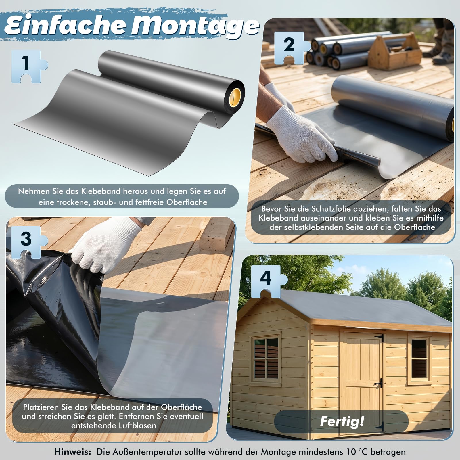 Dachfolie Selbstklebend 5 x 1 m, Aluminium Dachabdichtung mit Starkem Bitumenkleber, Wasserdicht, UV-Beständig und Wärmereflektierend, für Garagendach, Gartenhaus, Schuppen, 1,25 mm (Silbergrau)