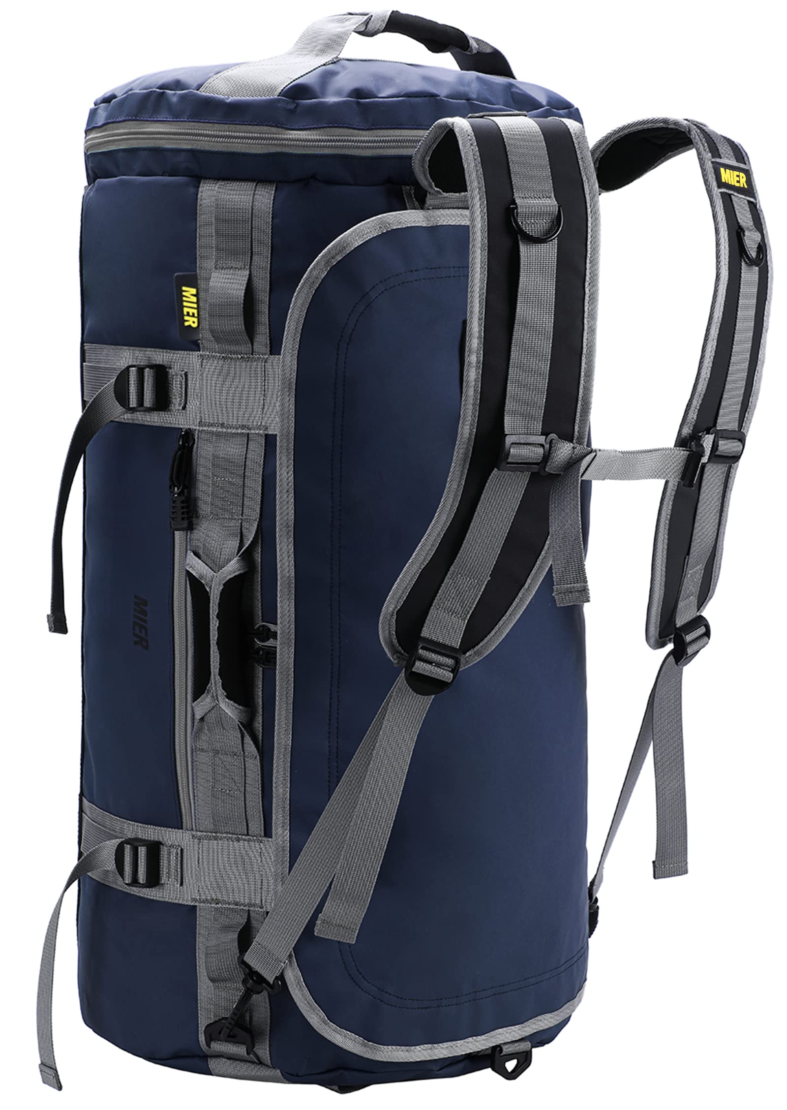 MIER Large Duffel Backpack Sports Gym Bag with Shoe Compartment, Heavy Duty and Water Resistant, Navy Blue, 90L