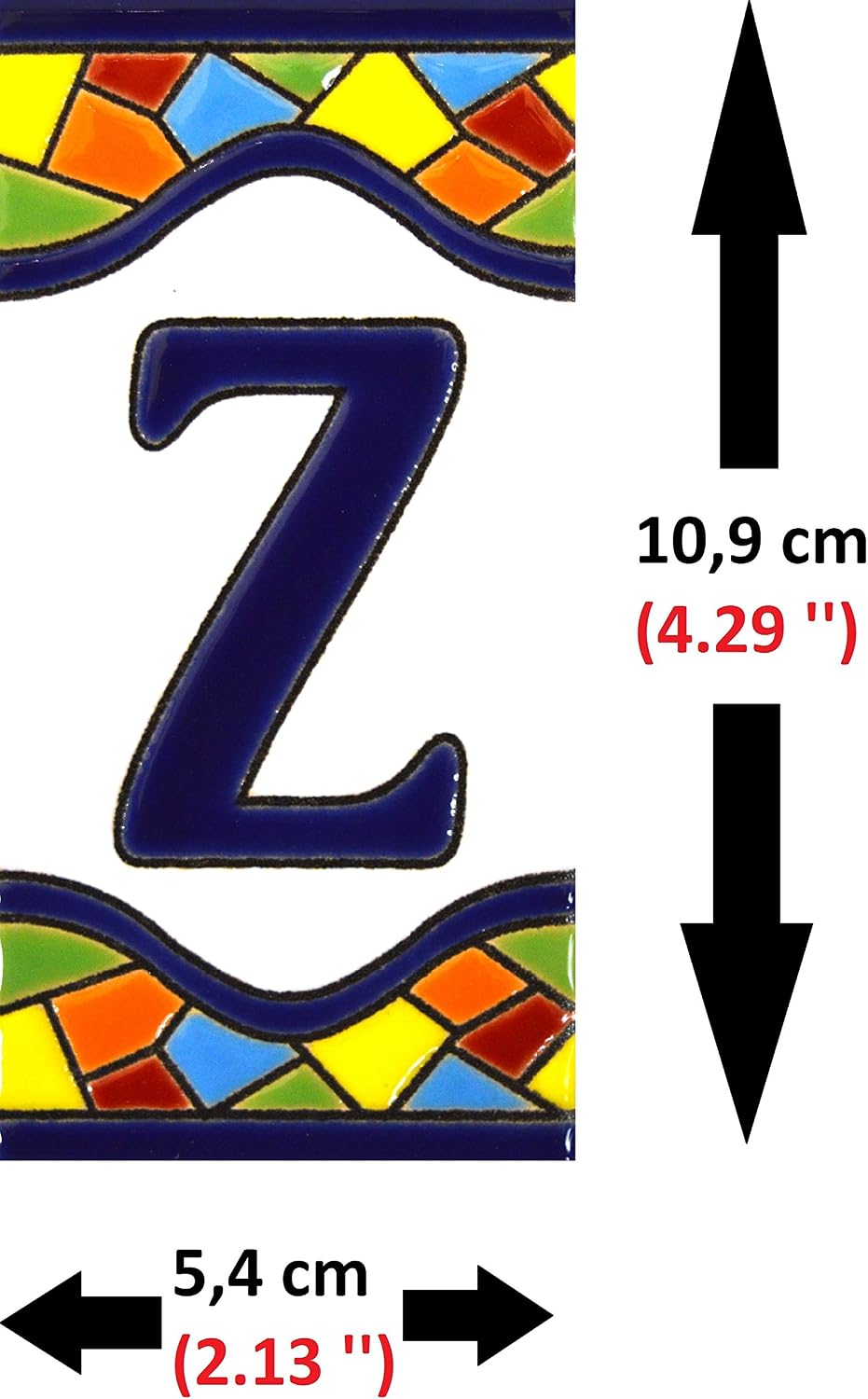 House letters 4 inch. Handpainted house letter tiles for signs addresses and names. Address numbers for houses. House address numbers and letters. Design MOSAICO MEDIANO 4,29" x 2,13" (LETTER Z) - Image 3
