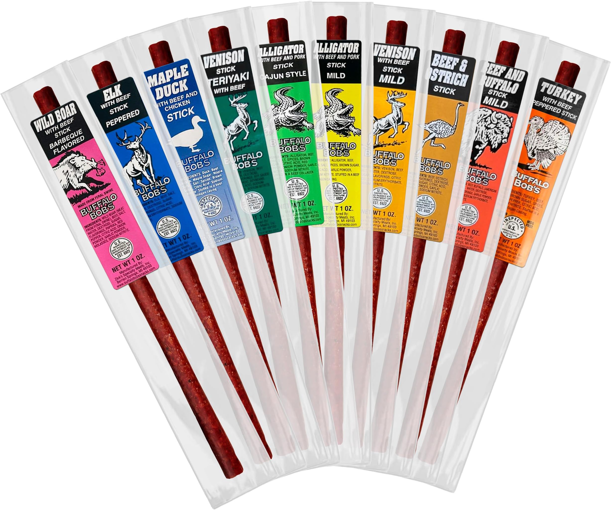 Wild Game Meat Snacks (1oz Stick, 10 Pack) Exotic Variety Assortment Sampler, Gift for Men/Dad, Stocking Stuffer, Adventure Enthusiast