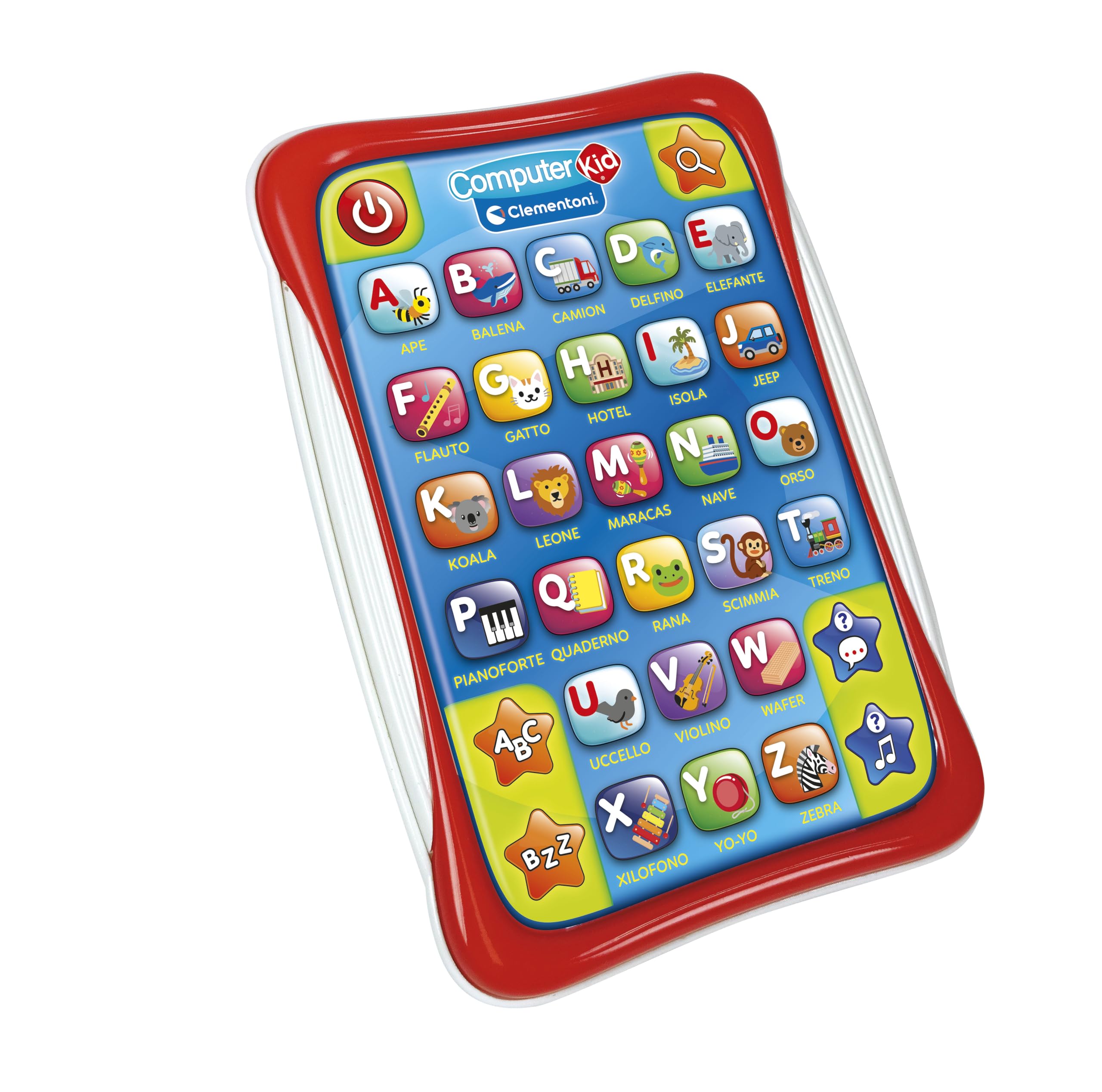 Clementoni - Computer Kid - Tablet Alfabeto, Gioco Educativo Parlante 3+ Anni, 5 Modalità di Gioco e 30 Tasti Interattivi, Imparare Lettere e Parole, Lingua Italiana, 16702
