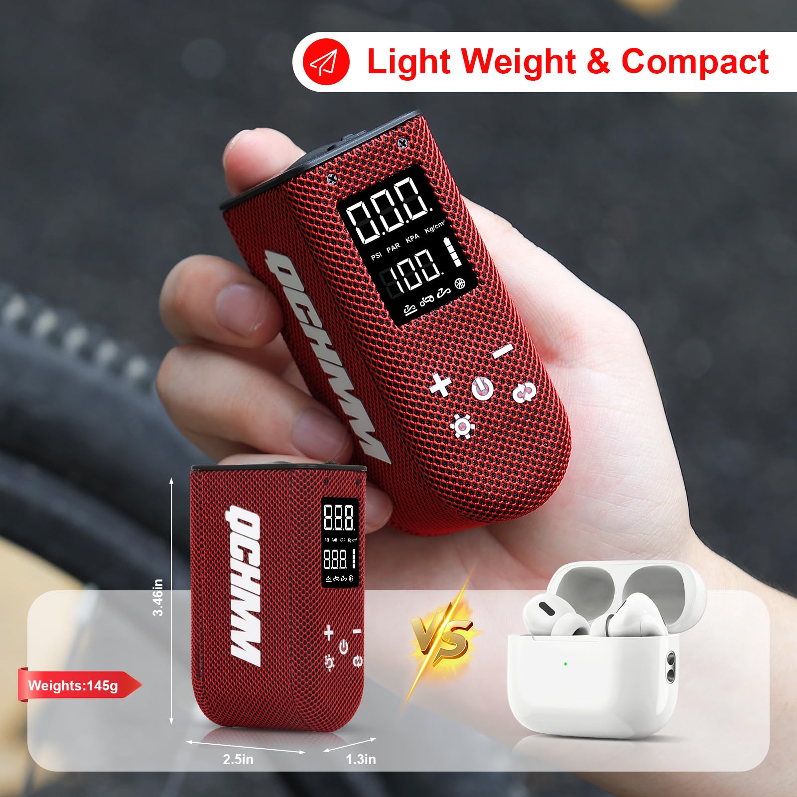 Mini pompa per bicicletta, pompa ad aria elettrica, pompa per bicicletta Presta e Schrader, pompa ad aria per bicicletta con funzione di memoria, 100 psi/6,8 bar, spegnimento automatico