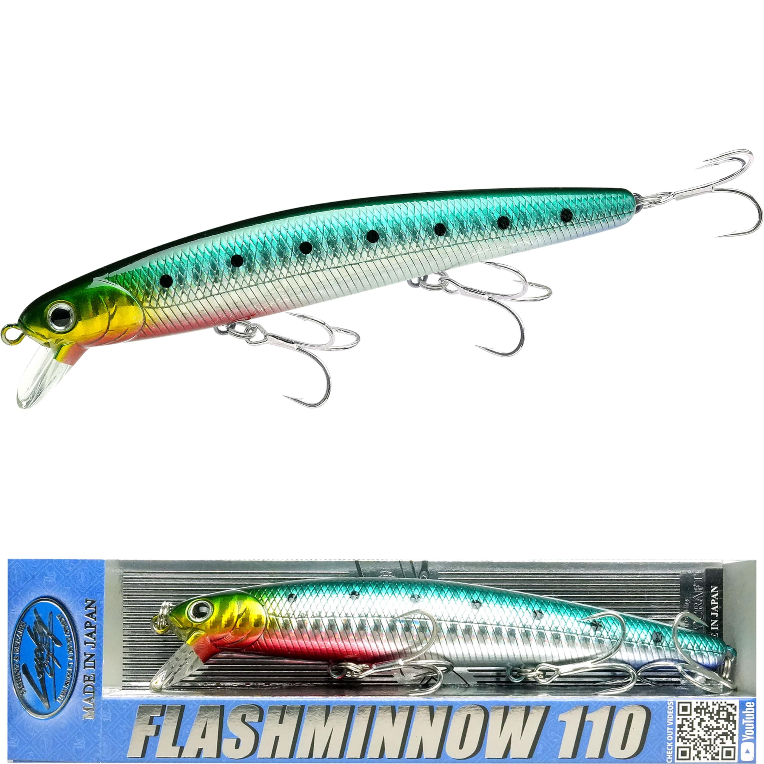 LUCKY CRAFT FlashMinnow 110, Super Glow Series, Saltwater Fishing Lures, Jerkbait Surf Fishing Accessories and Gear, 1-2 ft Slow Suspending Topwater Lure, Halibut and Bass Fishing Lures