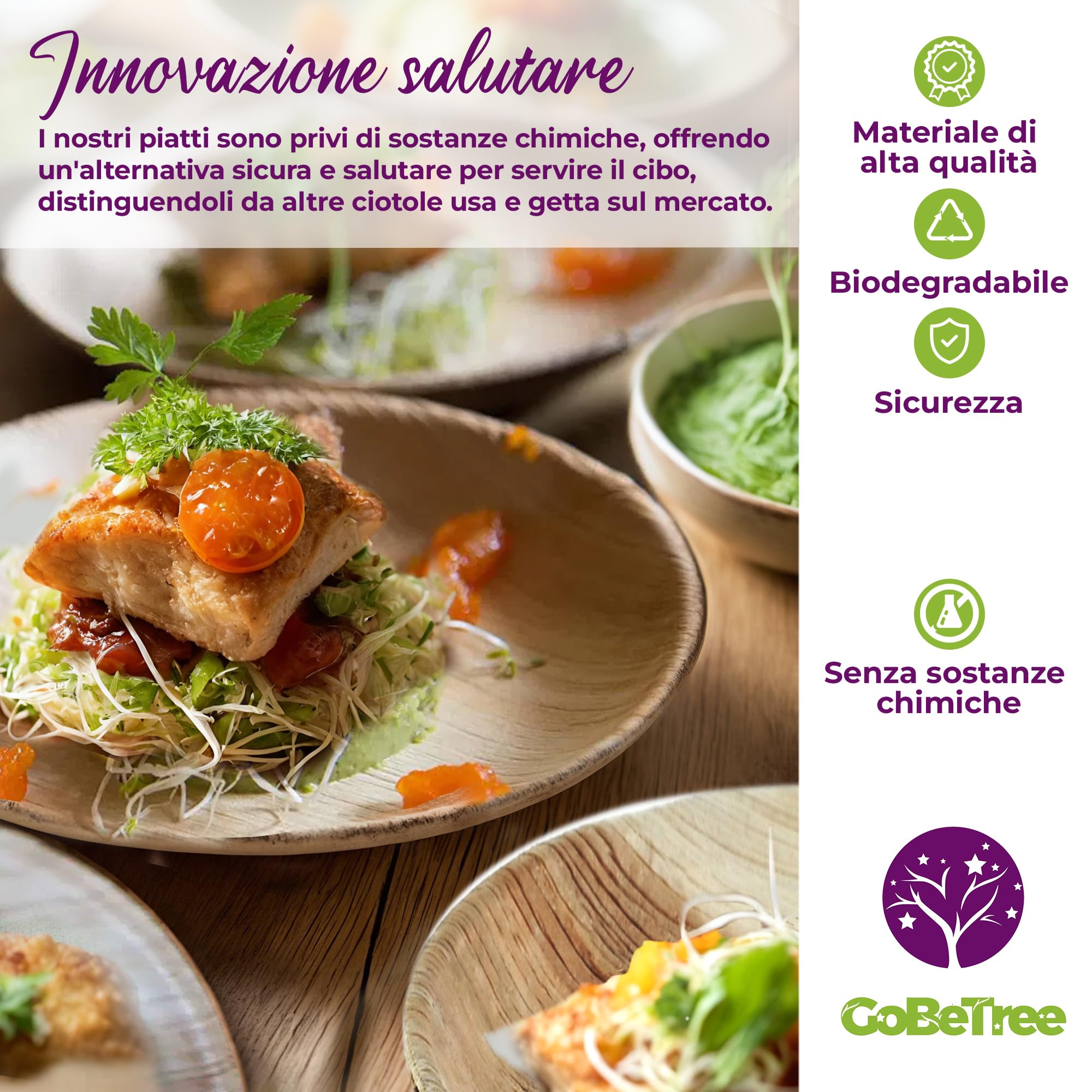 GoBeTree Piatti monouso in foglia di palma 24 piatti rotondi da 25 cm e 18 cm. Servizio da tavola per barbecue, picnic e festa di compleanno, simile al bambù, più forte dei piatti di carta