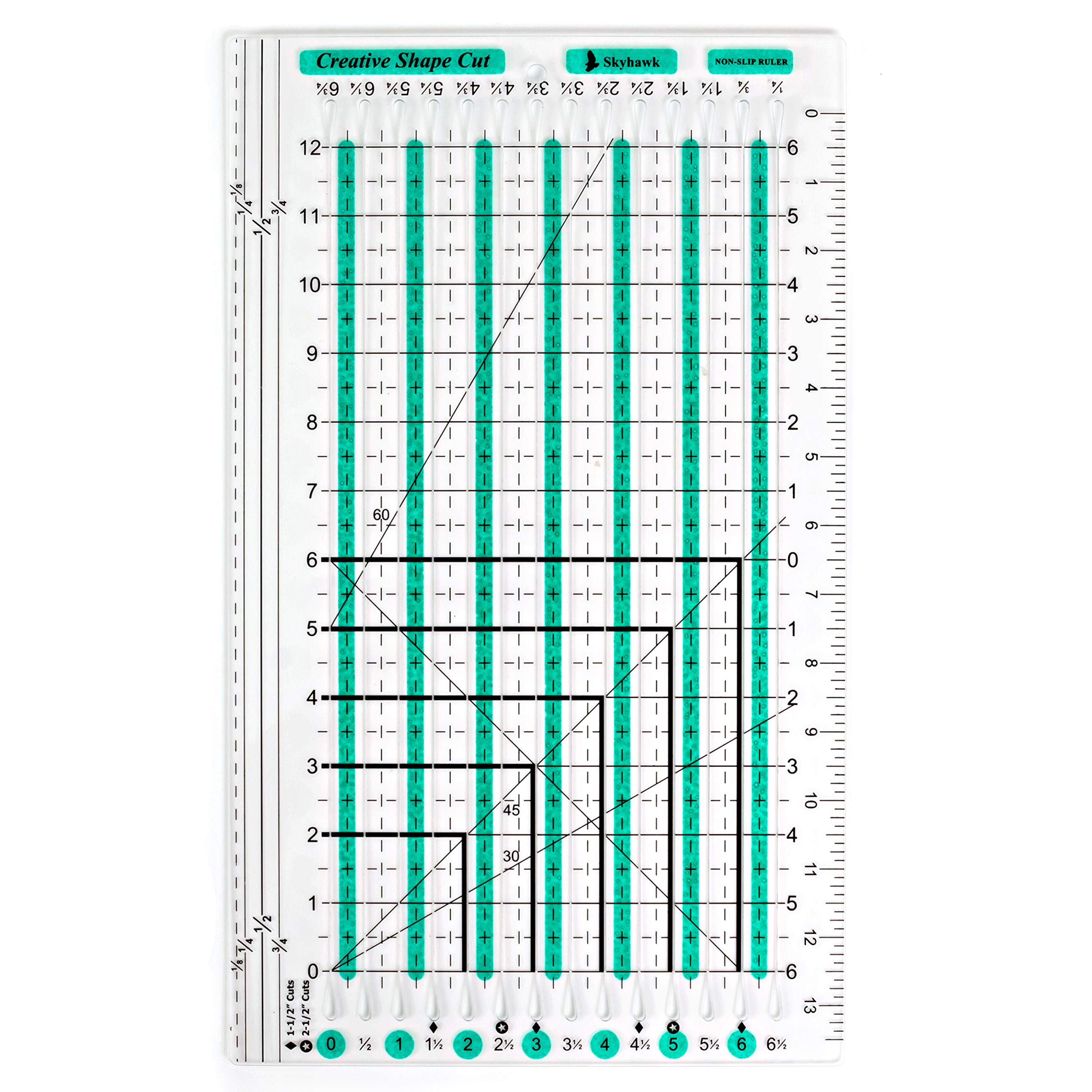 Skyhawk Creative Shape Cut Non-Slip Slotted Cutting Quilting Ruler 6.5" x 12" Grid for Quilting and Sewing