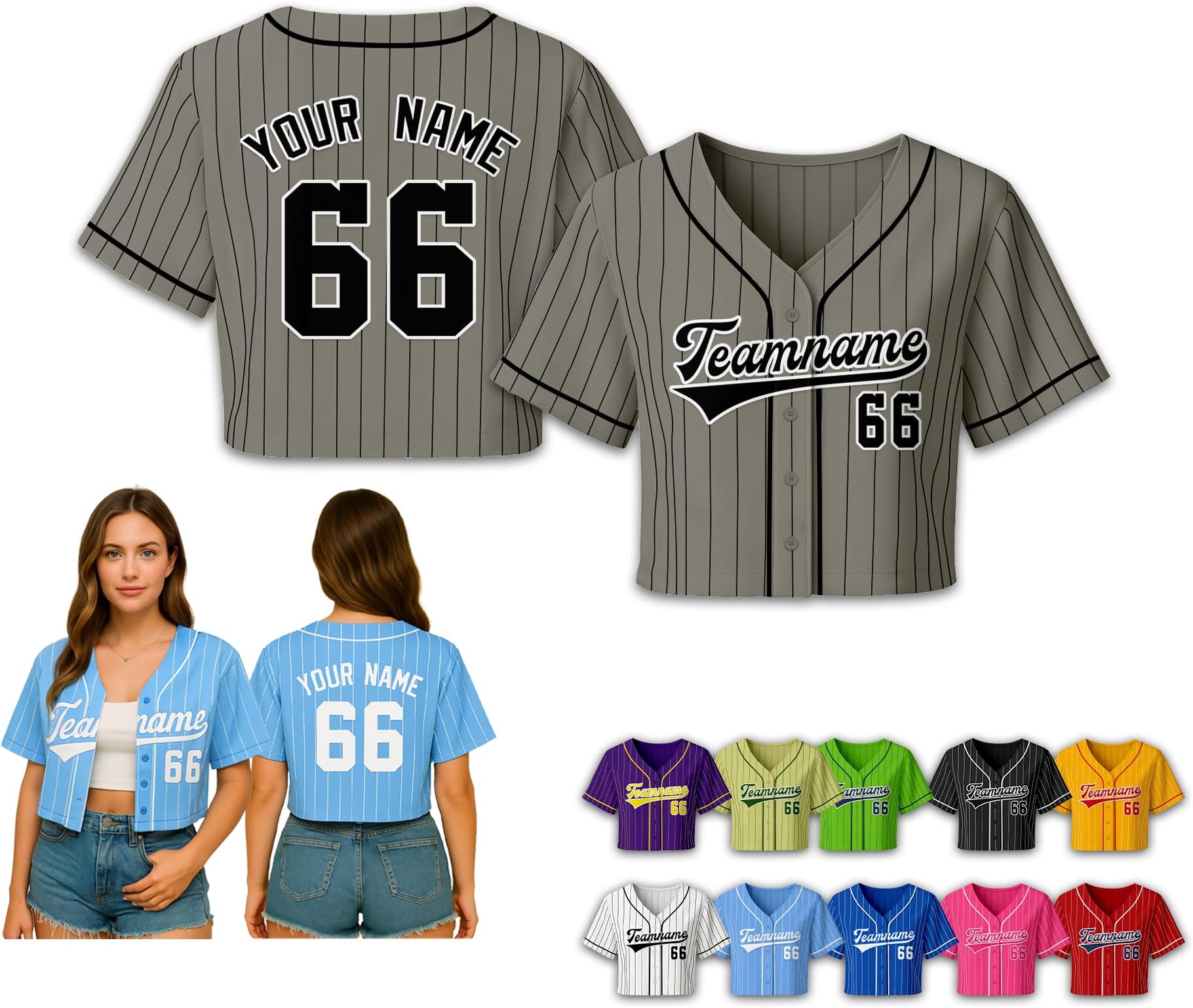 - Custom Cropped Baseball Jersey for Women Personalized Team Name Number Crop Shirt for Softball Players Fans Group Outfits