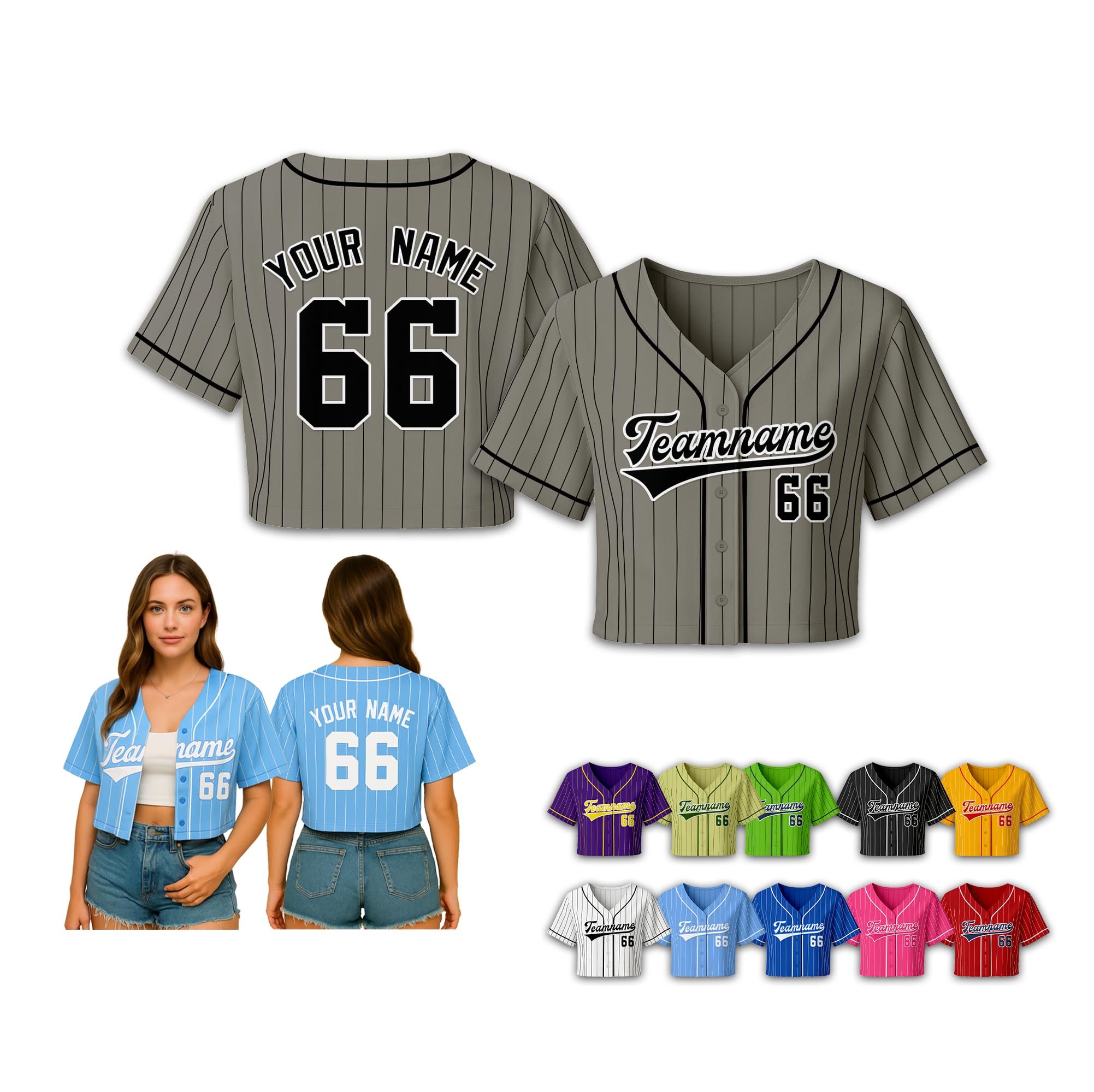 - Custom Cropped Baseball Jersey for Women Personalized Team Name Number Crop Shirt for Softball Players Fans Group Outfits