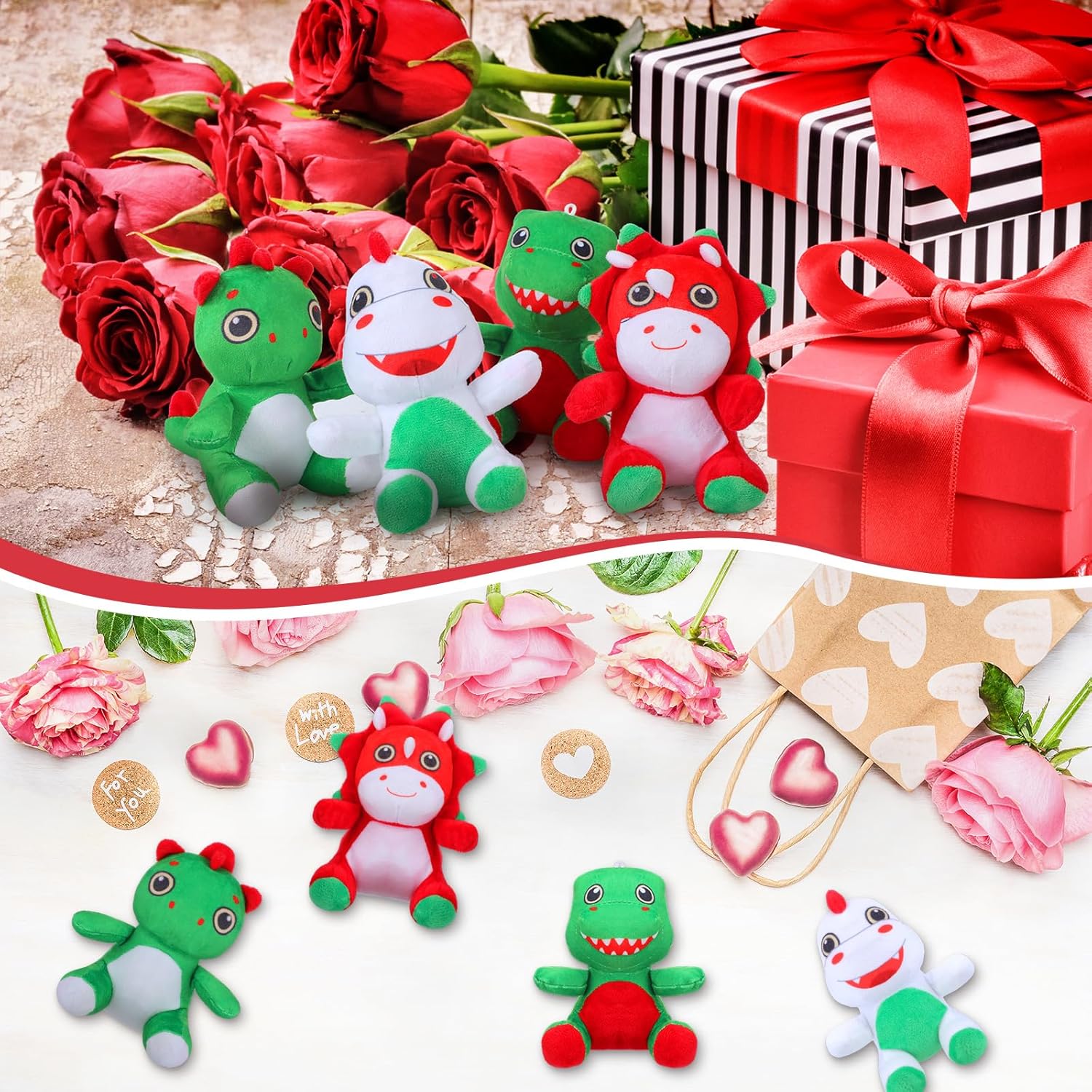 Gejoy 16 Pcs Valentine's Day Mini Stuffed Animals for Kids Bulk 4" Plush Dinosaurs Gifts Small Soft Stuffed Valentine's Day Goodie Fillers for Adults Party Favors - Image 4
