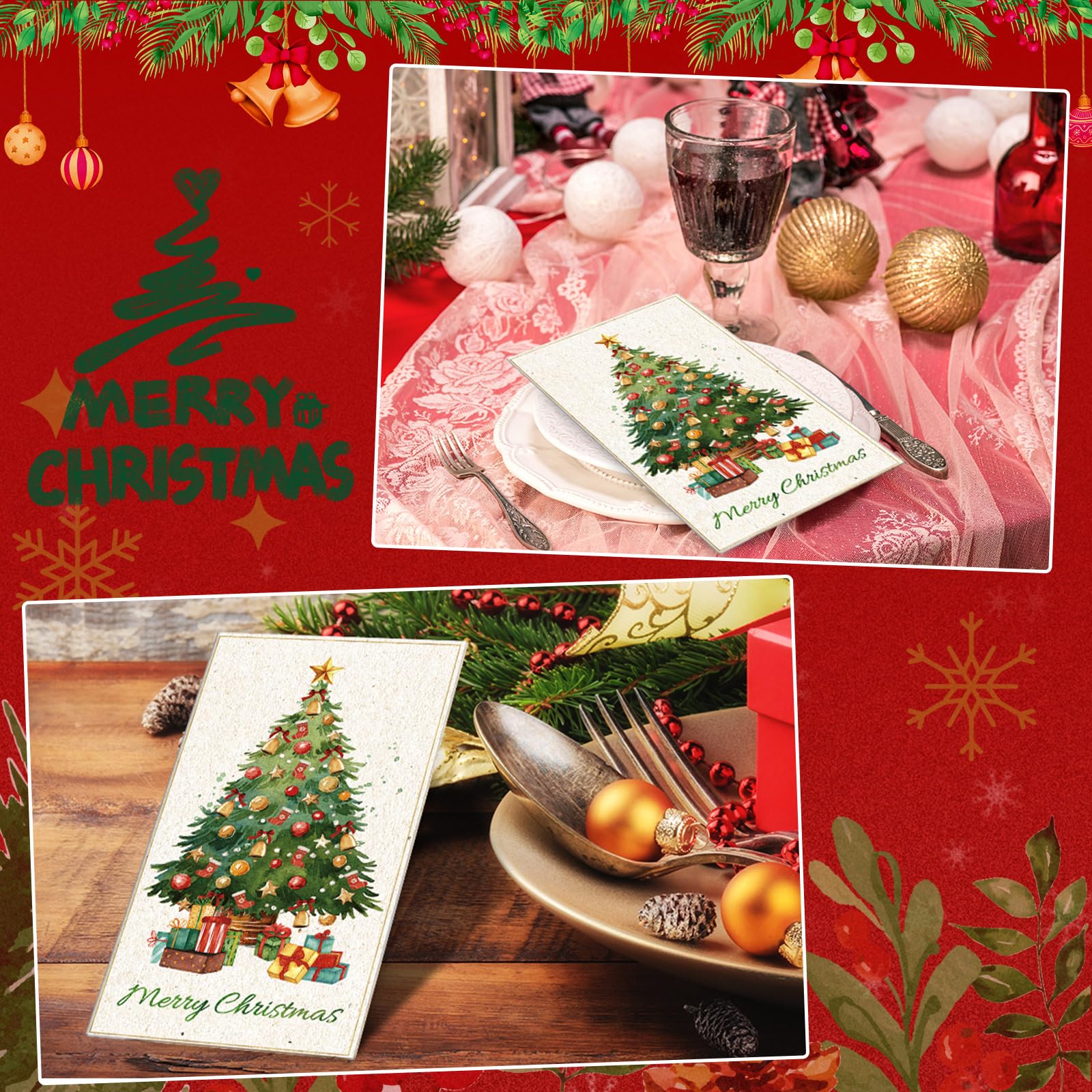 Ctosree Paquete de 200 servilletas de Navidad desechables de 2 capas para árbol de Navidad, toallas de mano de papel para baño, decorativas, vacaciones, fiesta de Navidad (estilo lindo, 4.3 x 7.9