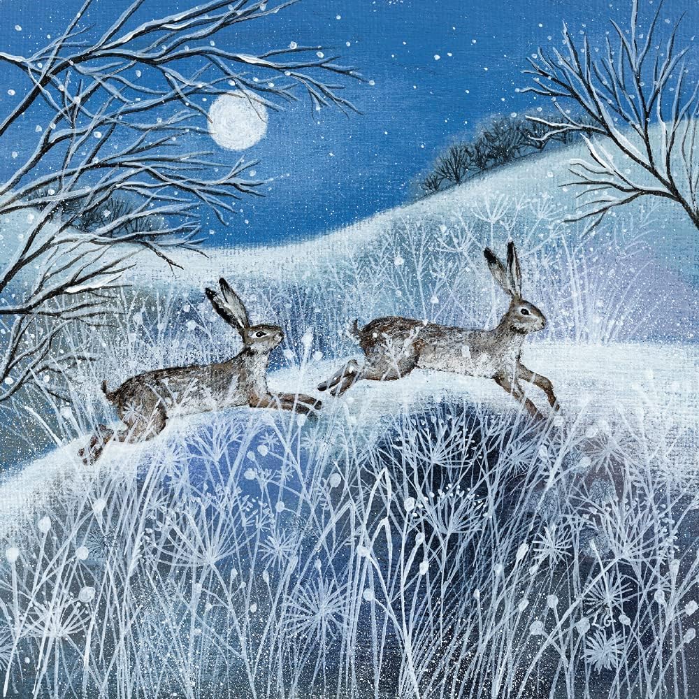 Museums & Galleries Charity Christmas Cards Pack of 20, Festive Hares in the Snow - Image 3