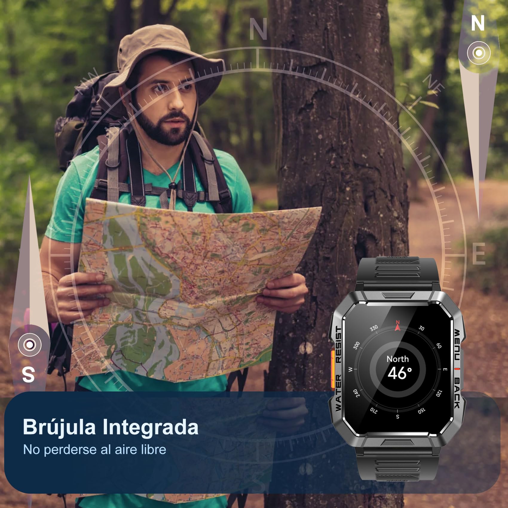 Blackview Reloj Inteligente Hombre - Llamadas Bluetooth, 2.01” Smartwatch Hombre con Linterna, Brújula, Pulsómetro, Monitor de Sueño, Podómetro, Notificación, Pulsera Actividad 100+ Modos Deportivos