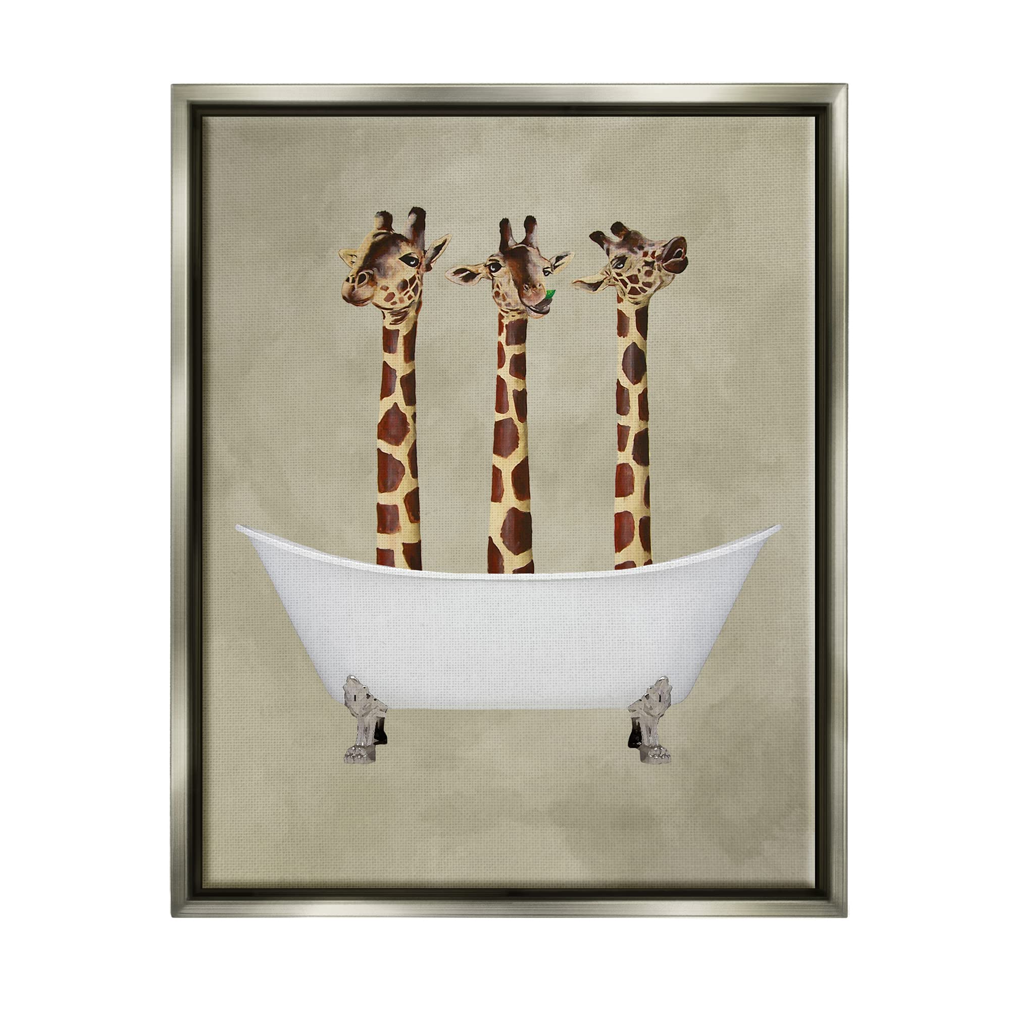 Stupell Industries 'Three Giraffes In A Bathtub'| Floating Frame Canvas Art