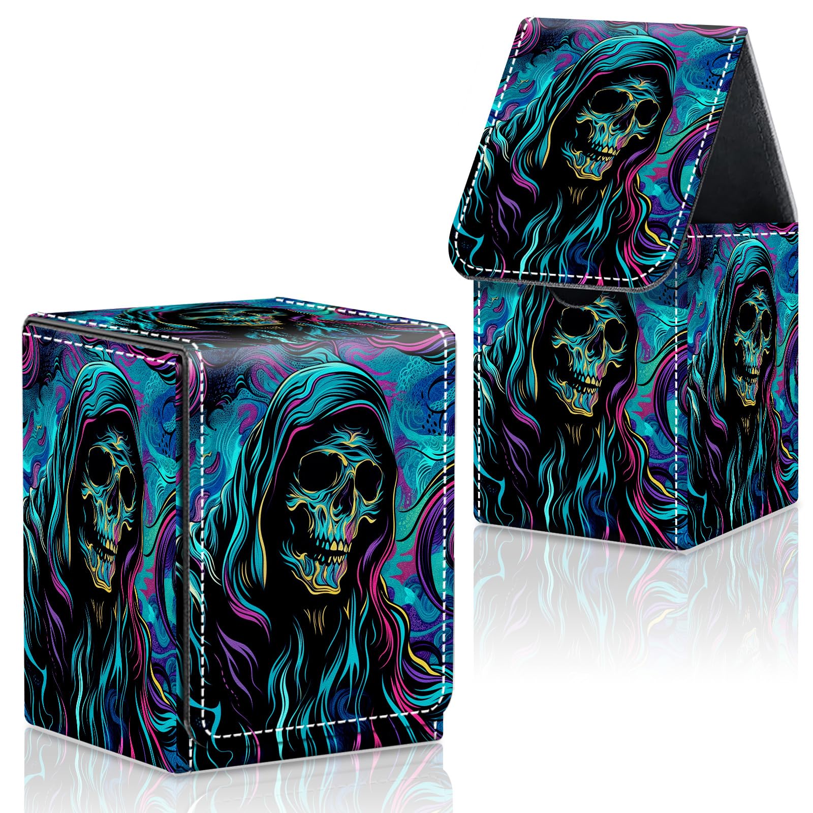 CAPAUNVDA Card Deck Box for MTG Commander Trading Cards with Magnetic Closure,Premium Card Storage Box Case Cover for MTG TCG CCG Magic Cards,Cool Death Reaper