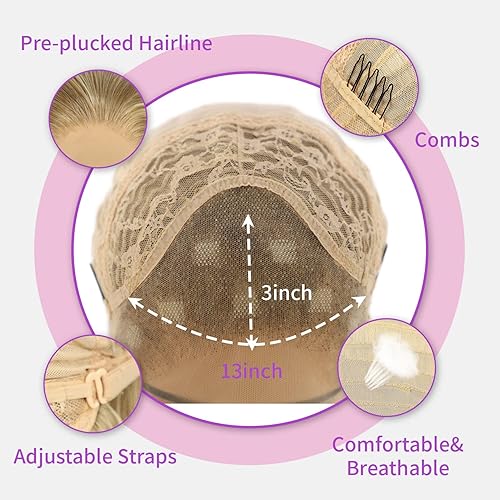 Miniatura 7 de SAPPHIREWIGS Peluca rubia con encaje frontal, pelucas largas y onduladas para mujer, pelucas de color rubio ceniza, resistentes al calor, para