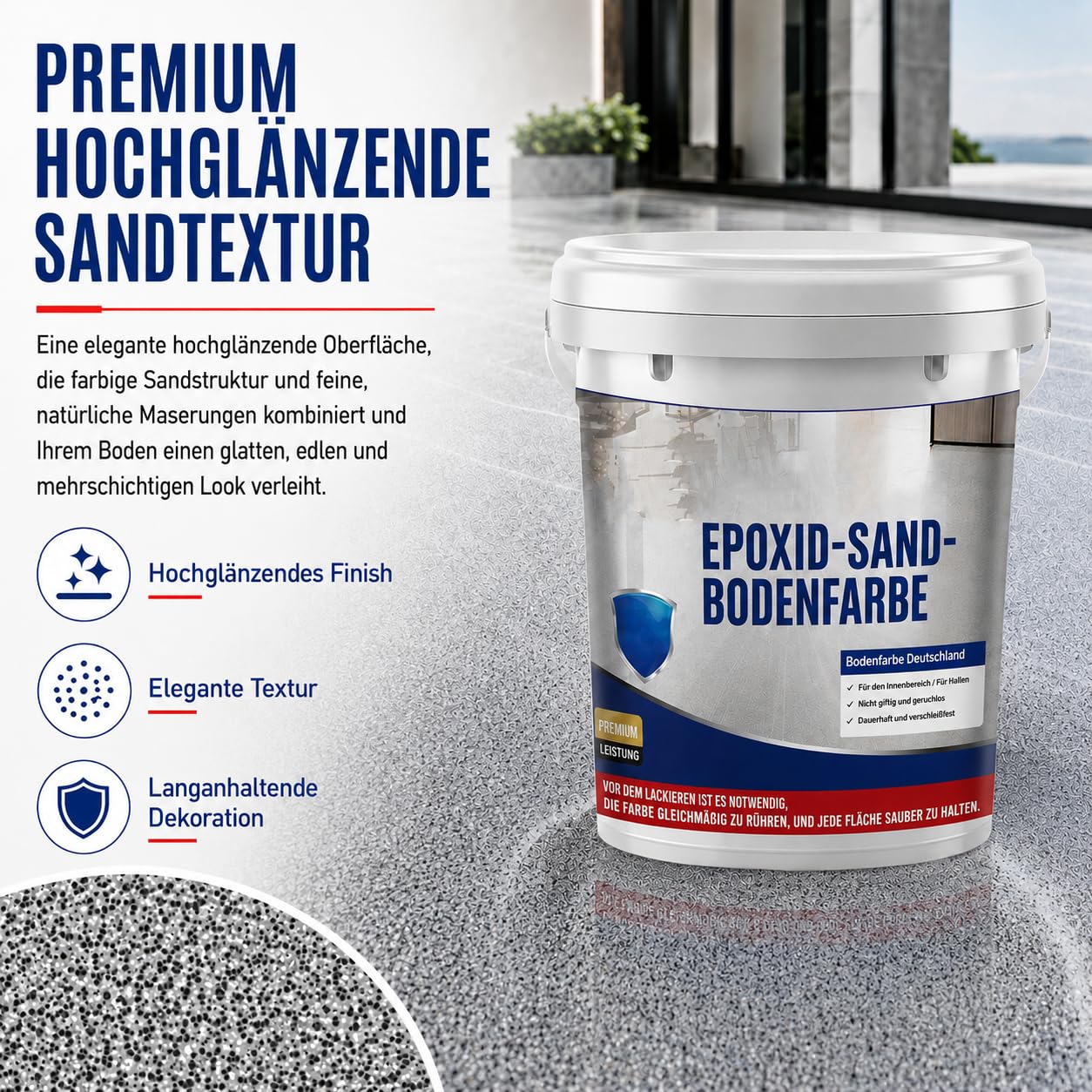 Epoxid-Sand-Bodenfarbe, Epoxid-Bodenfarbe, Hochglanz-Marmoreffekt-Beschichtung für Beton (Orange,3kg)