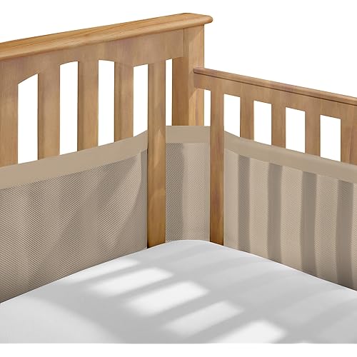BreathableBaby Breathable Mesh Liner for Full-Size Cribs, Deluxe 4mm Mesh, Sand Beach (Size 4FS Covers 3 or 4 Sides)