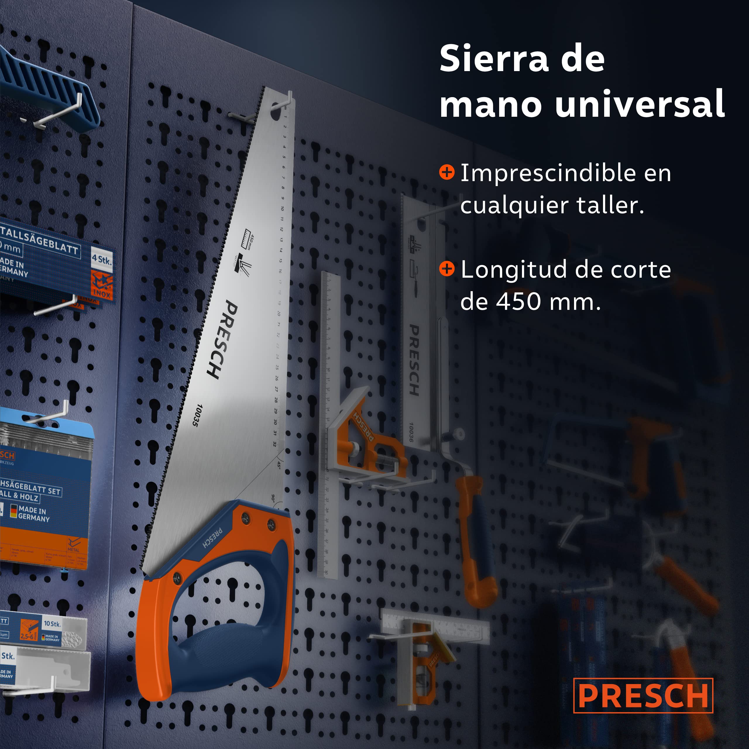 Presch serrucho 450 mm - serrucho de madera con tope 45º y 90º - sierra profesional para madera y laminado