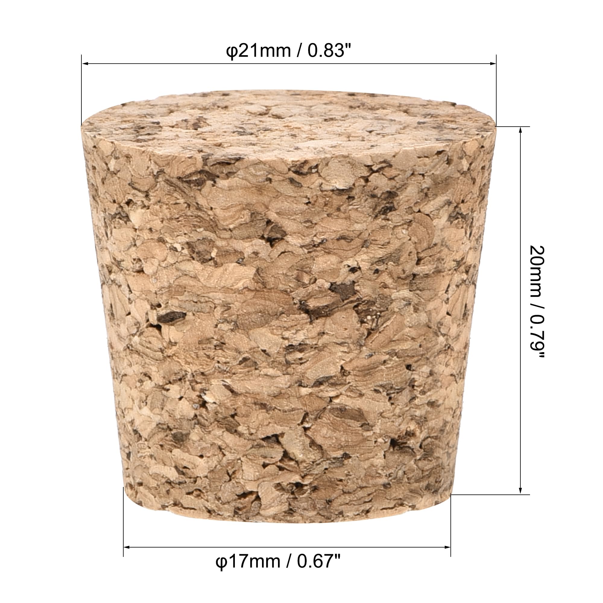 sourcing map Bouchons Coniques en Liège Bouchons en Bois 21x17x20mm pour Tubes à Essai Bouteilles 25Pcs