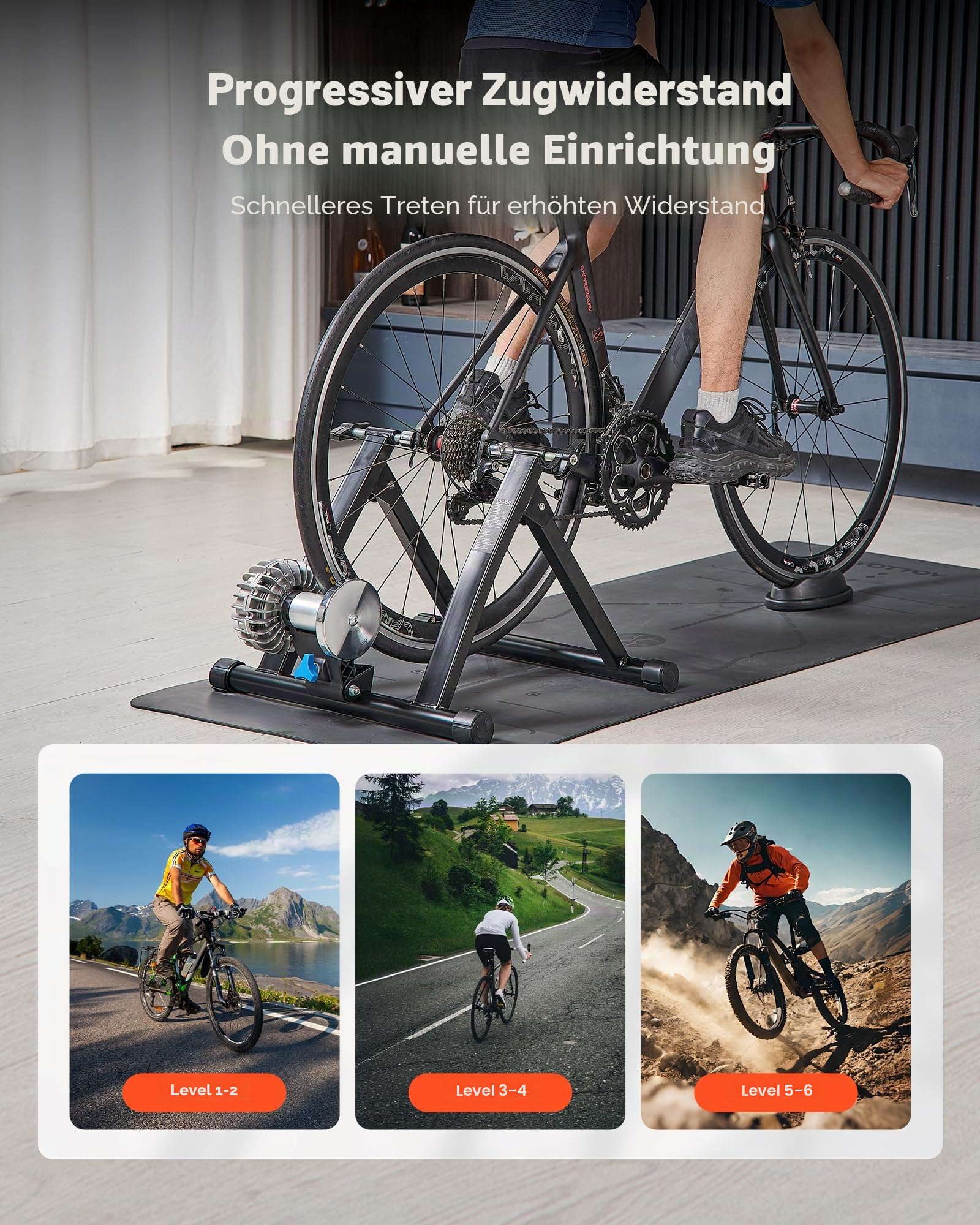 VEVOR Fahrradtrainerständer, magnetischer stationärer Fahrradständer für 26-29-Zoll-Räder, 6 Widerstandseinstellungen, Geräuschreduzierender Schwungradmotor, für Indoor-Fahrübungen