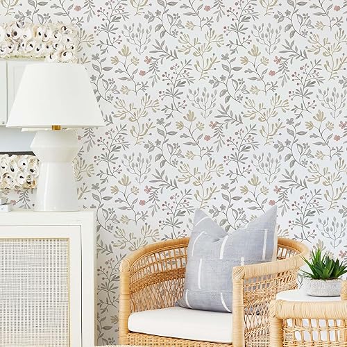 Miniatura 7 de Orainege Papel tapiz floral para despegar y pegar, papel tapiz de hojas de 16.9 x 118.1 pulgadas, papel de contacto bohemio, autoadhesivo,