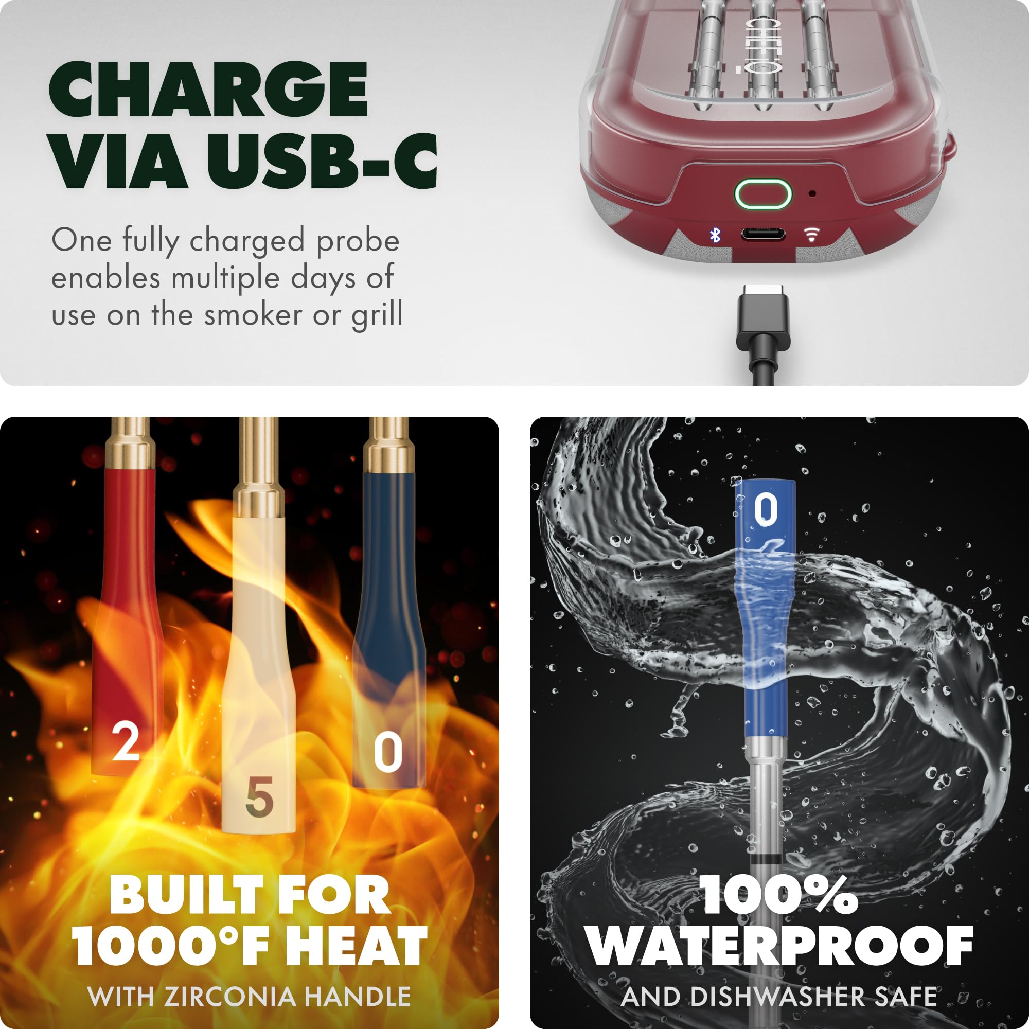 CHEF iQ Sense | USA 250 Limited Edition | Blau Rot Weiß Smart Wireless Fleisch Thermometer | 3 ultradünne Sonden | WiFi Unbegrenzte Reichweite | 1500 Grad Fahrenheit Safe | BBQ, Grill, Backofen