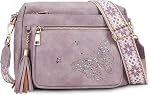 KITEVIUN Crossbody Bag for Women Trendy Leather Crossbody Purse Butterfly Design Shoulder Handbags with Adjustable Strap