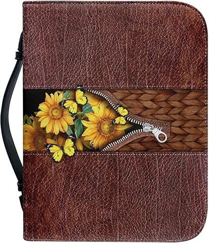 Miniatura 3 de PORCLAY Funda de cuero para la Biblia para mujeres, con estampado de girasol y mariposa, bolsa de mano para la Biblia para adolescentes y niñas,
