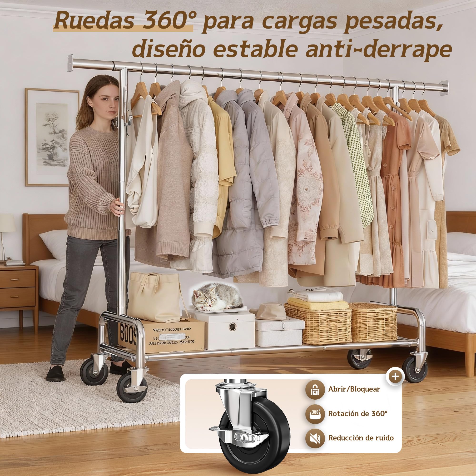 131–189cm Extensible Perchero Burro Ropa con Ruedas, Plata | 140kg Capacidad de Carga, 146-170cm Altura regulable,para Abrigos,Chaquetas de Invierno,Camisas, Dormitorio, Residencia