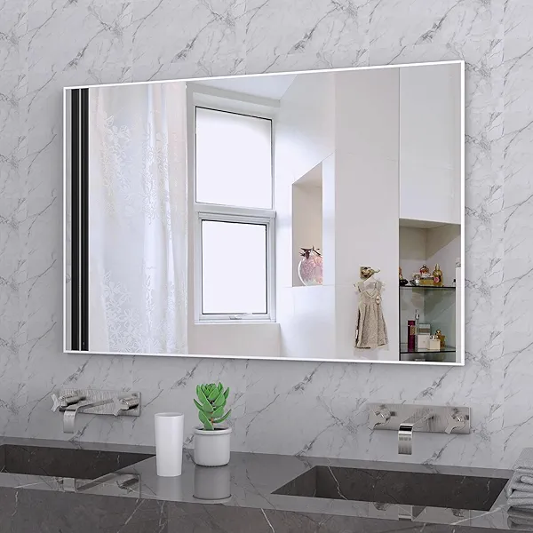 BEAUTME White Bathroom Mirror for Wall 36x24 inch,Modern Wall Mirror,White Aluminium Frame Rectangle Vanity Mirror,Shatterproof, Anti-Rust(Horizontal/Vertical)