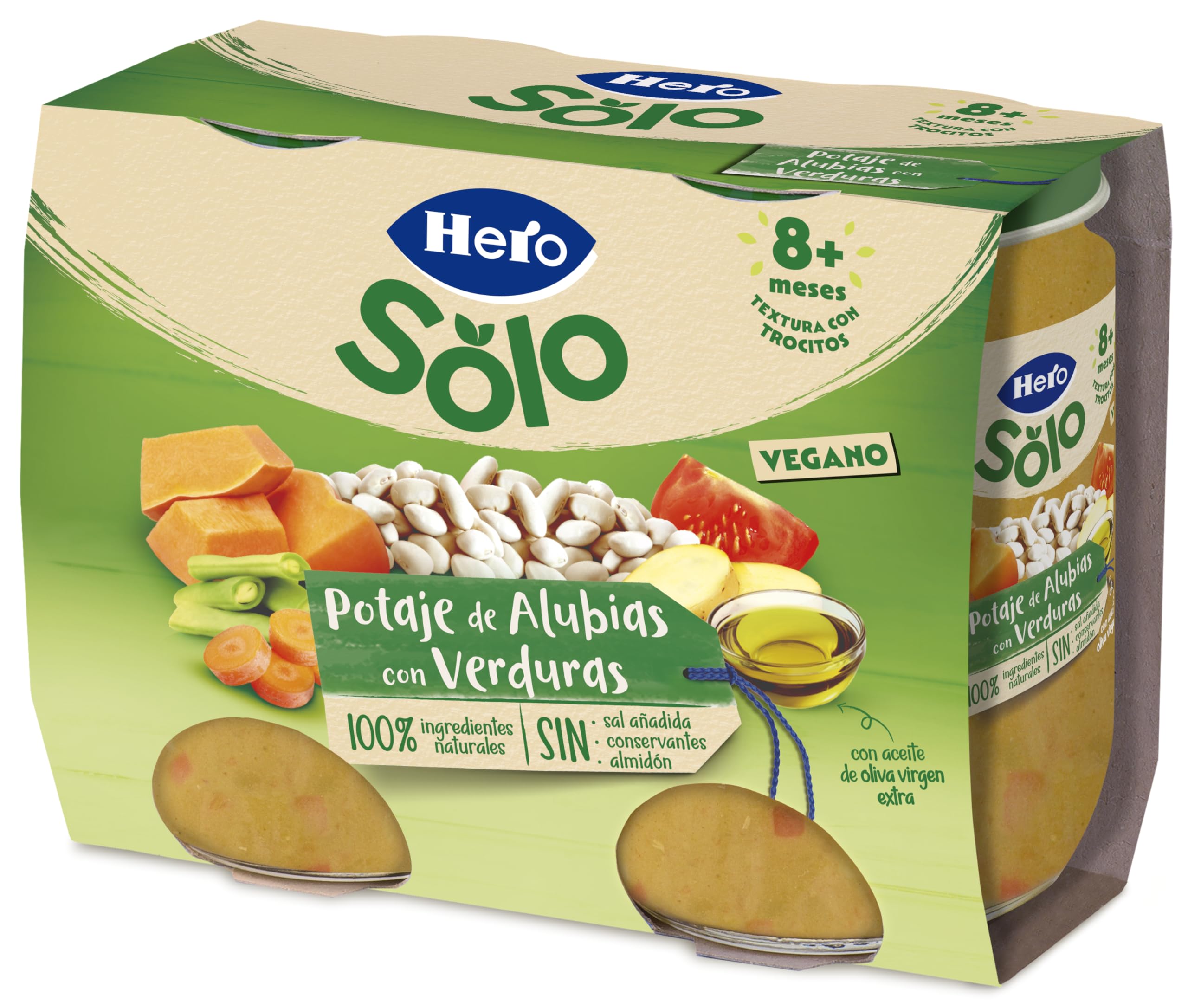 Hero Baby Recetas Caseras Tarritos de Potaje de Alubias y Verduras Sin Sal Añadida, 6 Packs de 2x190g