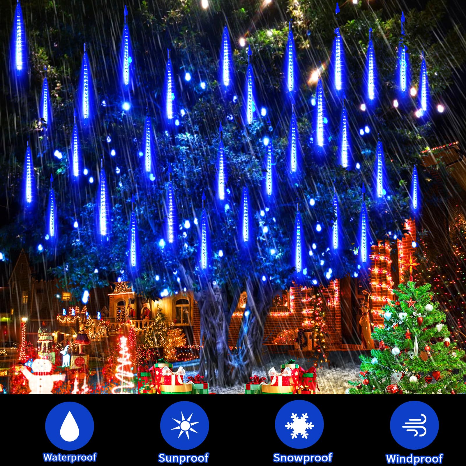 LED Meteor Shower Rain Lights, 20 Inch 10 Tube 540 LED Falling Rain Drop Light