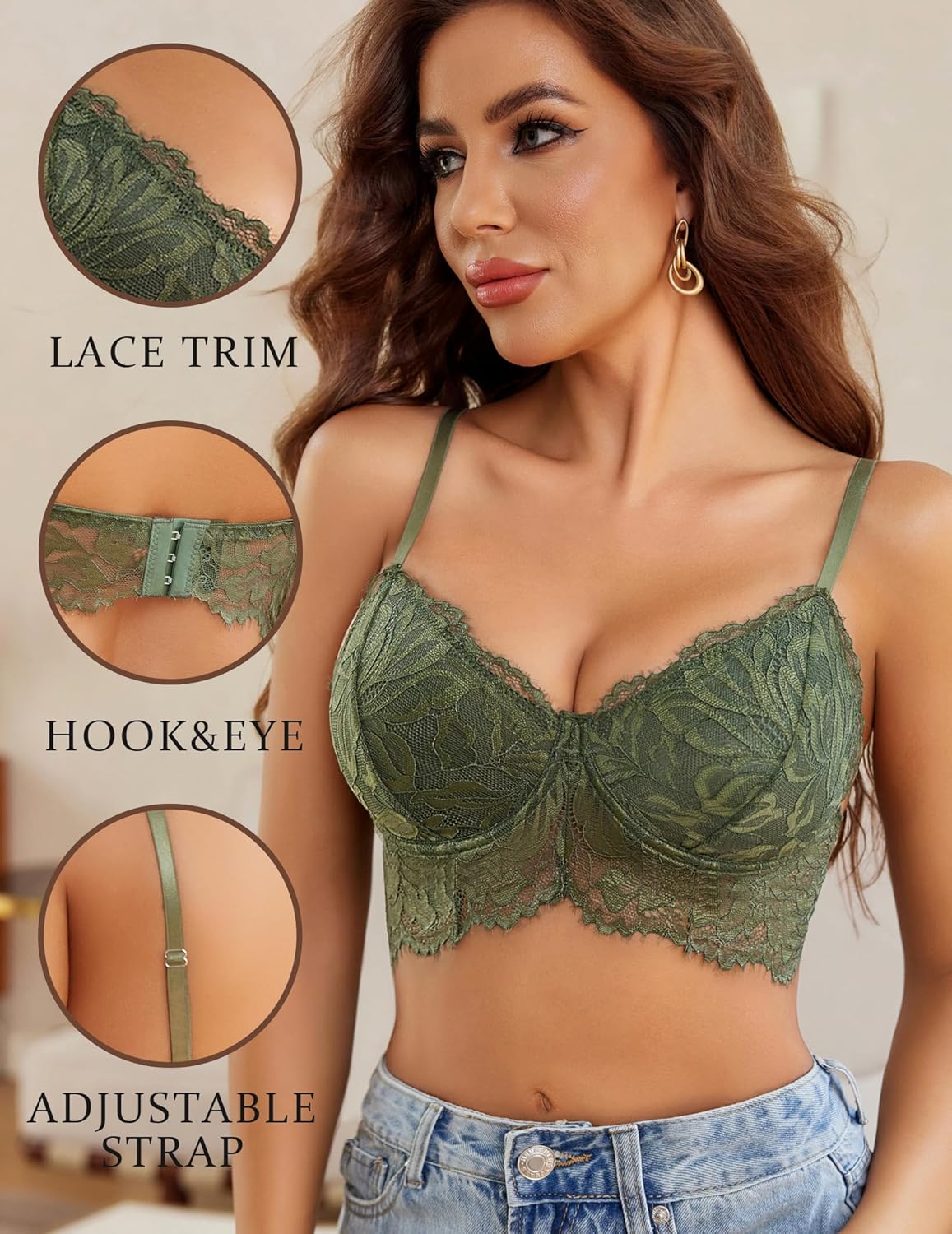 Avidlove Lace Bralettes for Women Corset Bustier Top with Underwired V Neck Camisole Lingerie Crop Top - Image 3