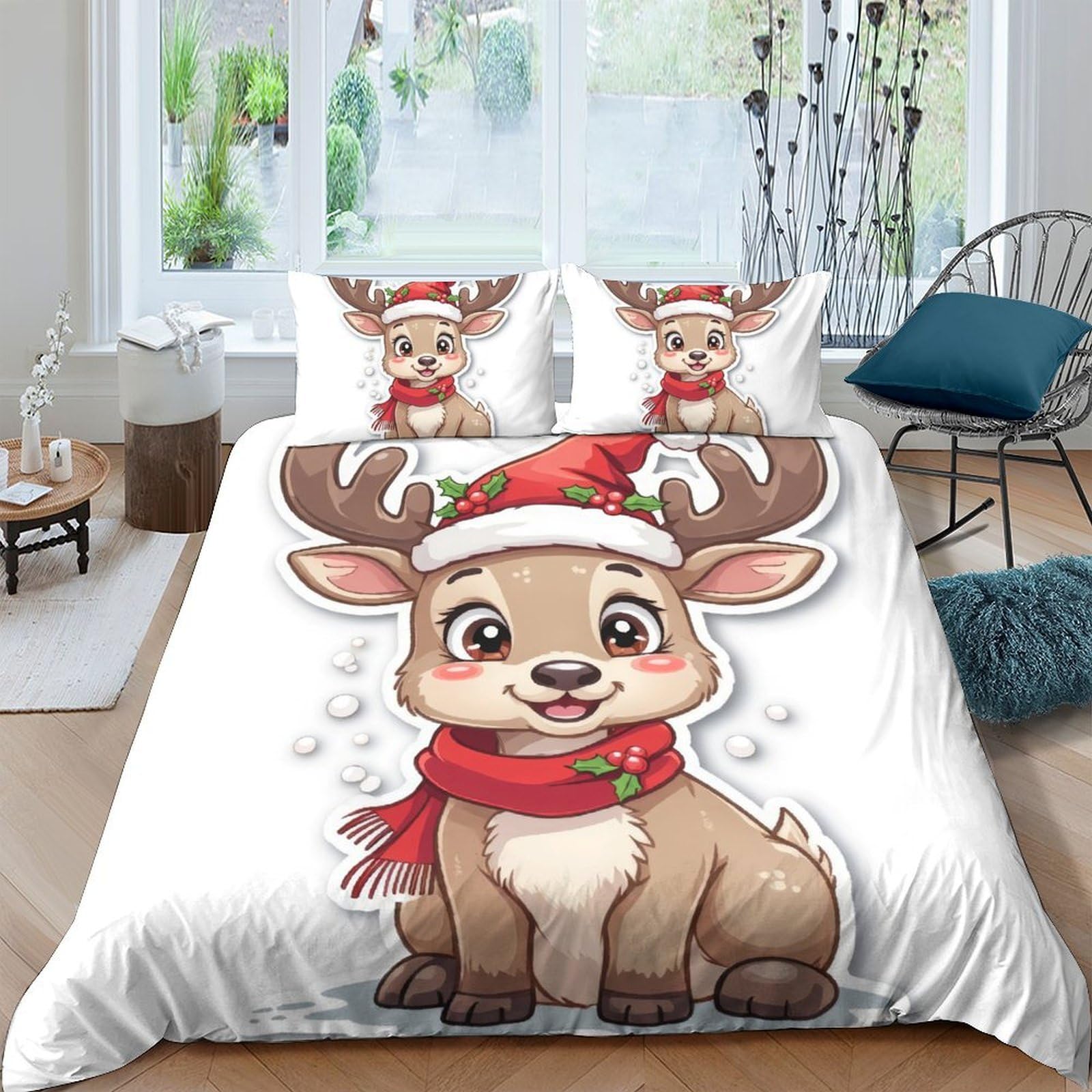 Ctjqhvkz Style-10 3D Printed Christmas Reindeer Fitted Sheet Microfiber Soft Cartoon Animal Bed Sheet For Bedroom Guest Room Decor Single（135X200cm）