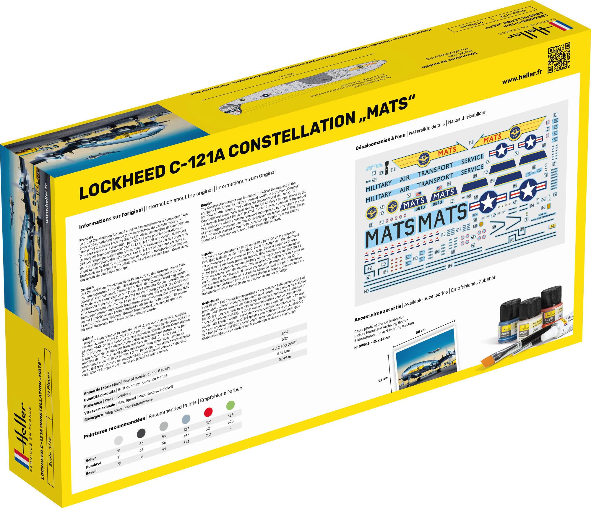 Heller Avion Maquette : Starter Kit : C-121A Constellation Mats