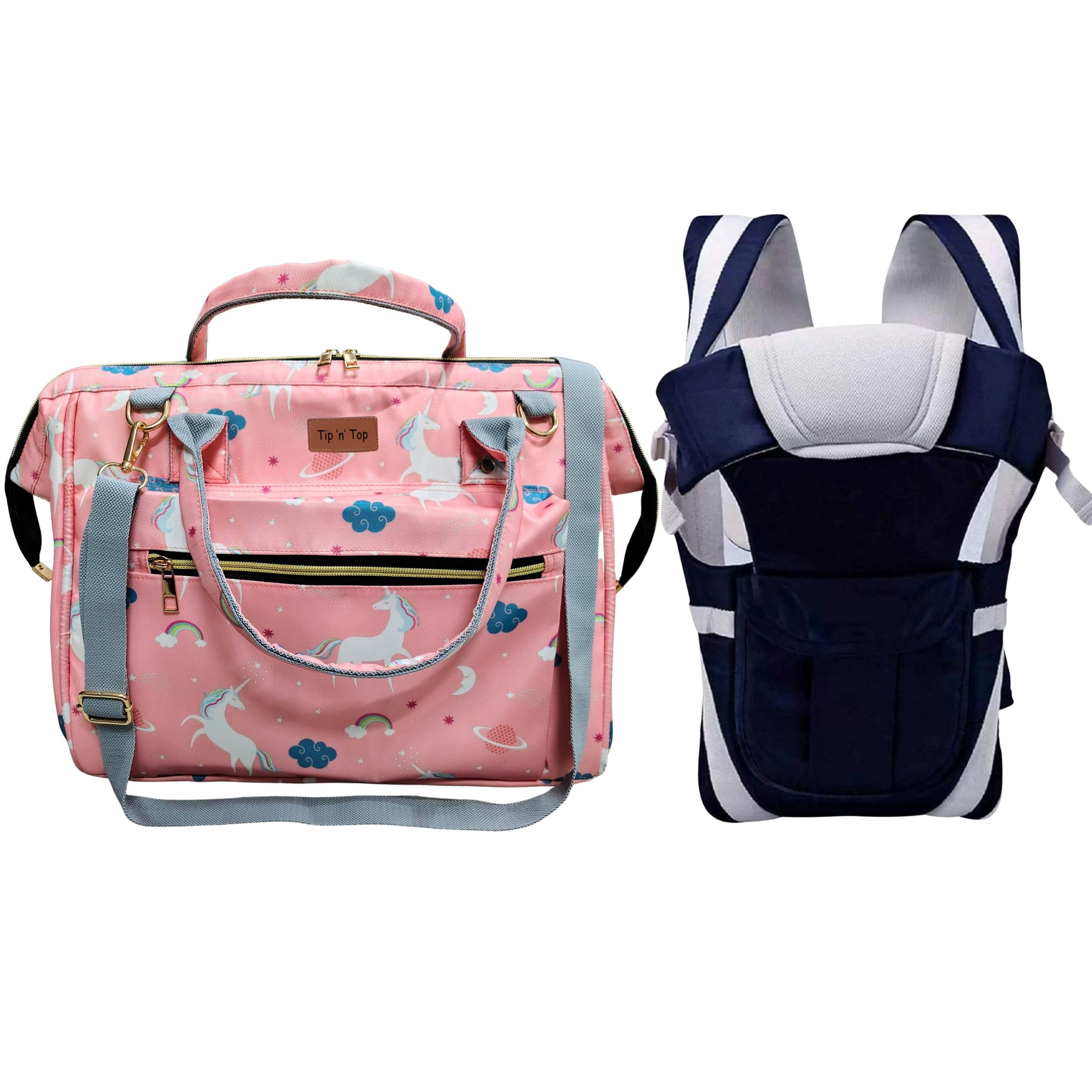 Tip 'n' Top Baby Diaper Travelling Handbag with Insulated Bottle Pockets and 3 in 1 Carrying Style Baby Carrier and Diaper Handbag Combo (Pink)-image-6