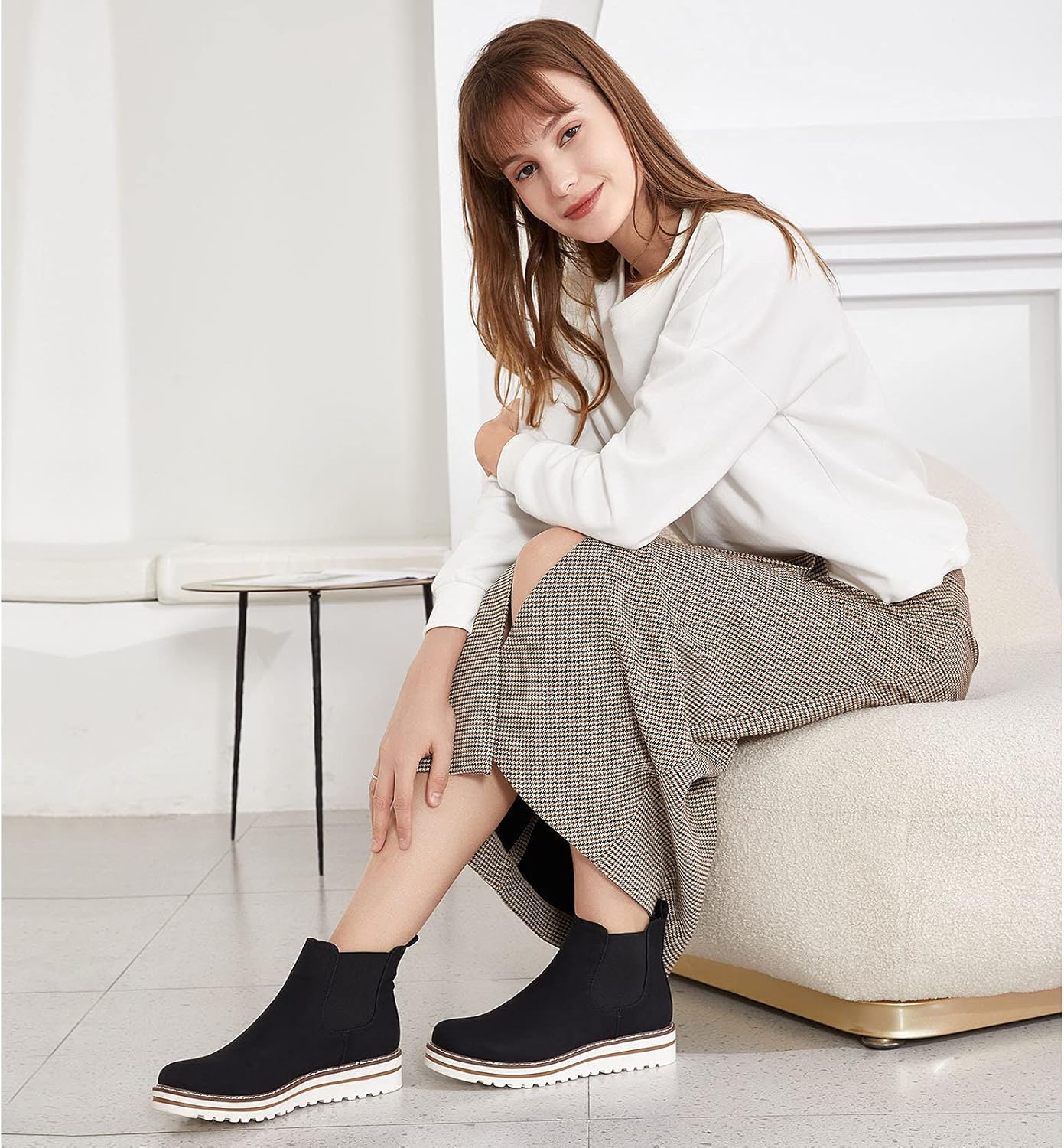 JABASIC Womens Chelsea Elastic Ankle Boots Waterproof Flat Boots - Image 2