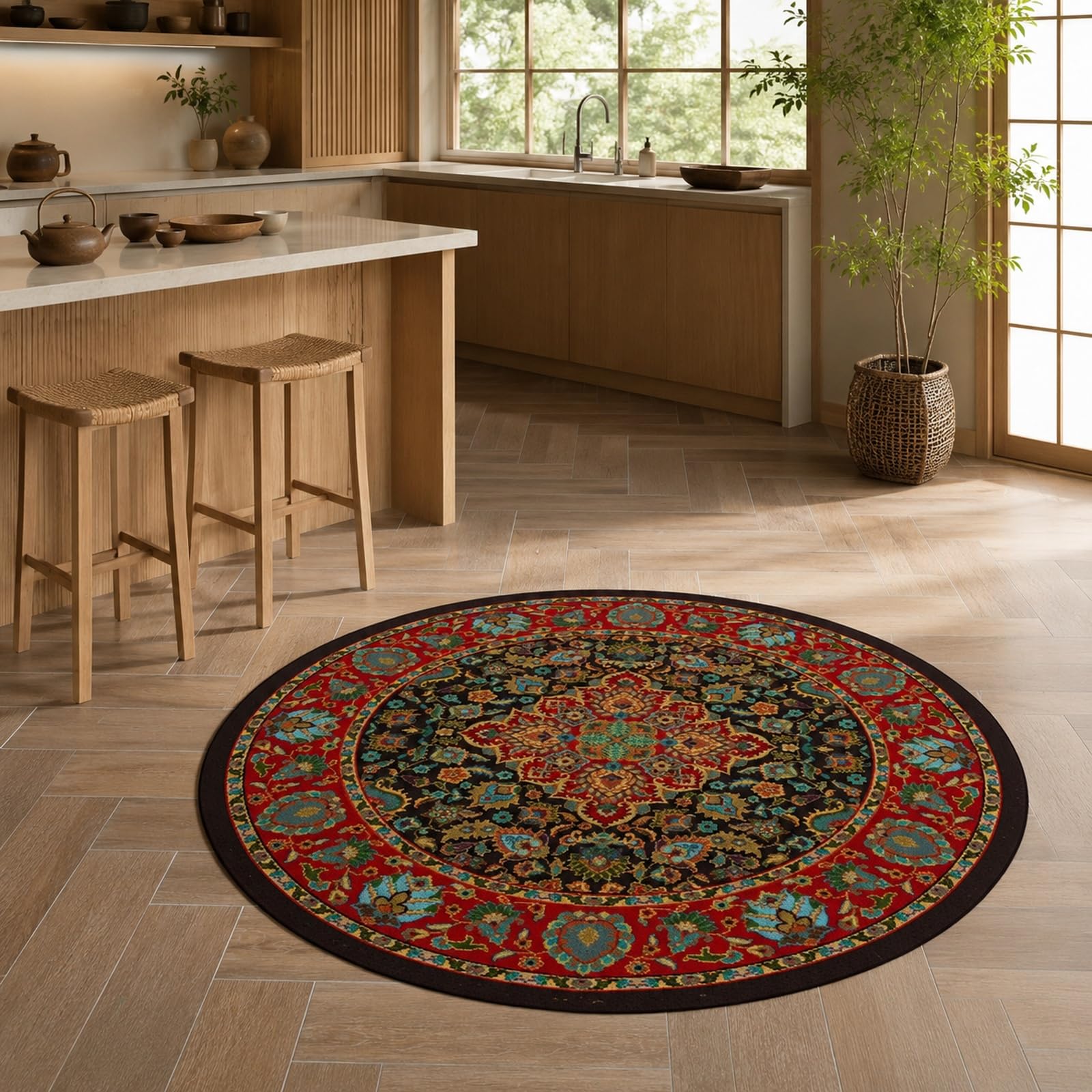 Tapis rond vintage floral lavable de 120 cm pour réveiller votre chambre
