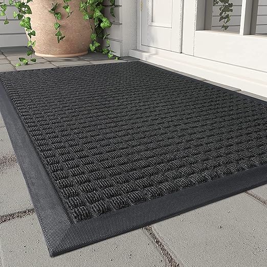 MontVoo-Door Mat Outside Entrance Outdoor Indoor Front Doormat for Entryway-Welcome Mat Durable Rubber Backed Entry Mat Non Slip Dirt Trapper Absorbent-Black 17’’x30’’