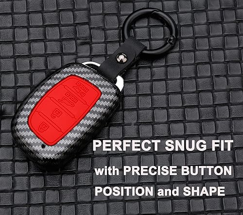 Miniatura 6 de Funda para llavero para Hyundai Tucson 2018-2016 con 4 botones y soporte remoto de fibra de carbono ABS (no se puede voltearsalirplegar), Rojo -